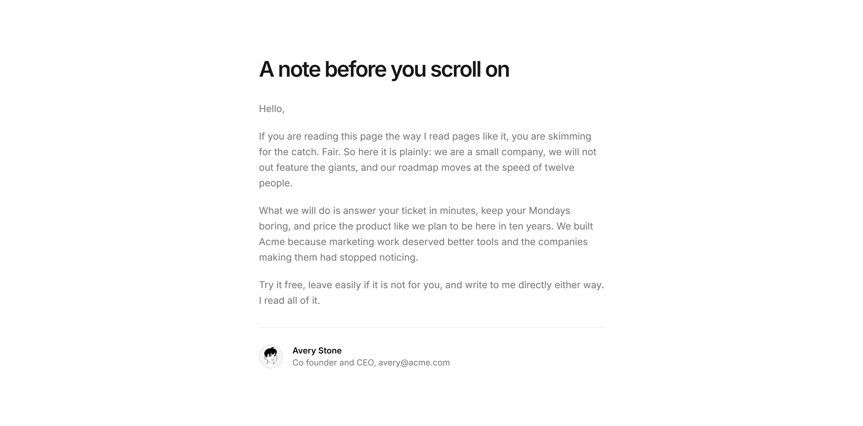 Marketing Content: Letter From Founder