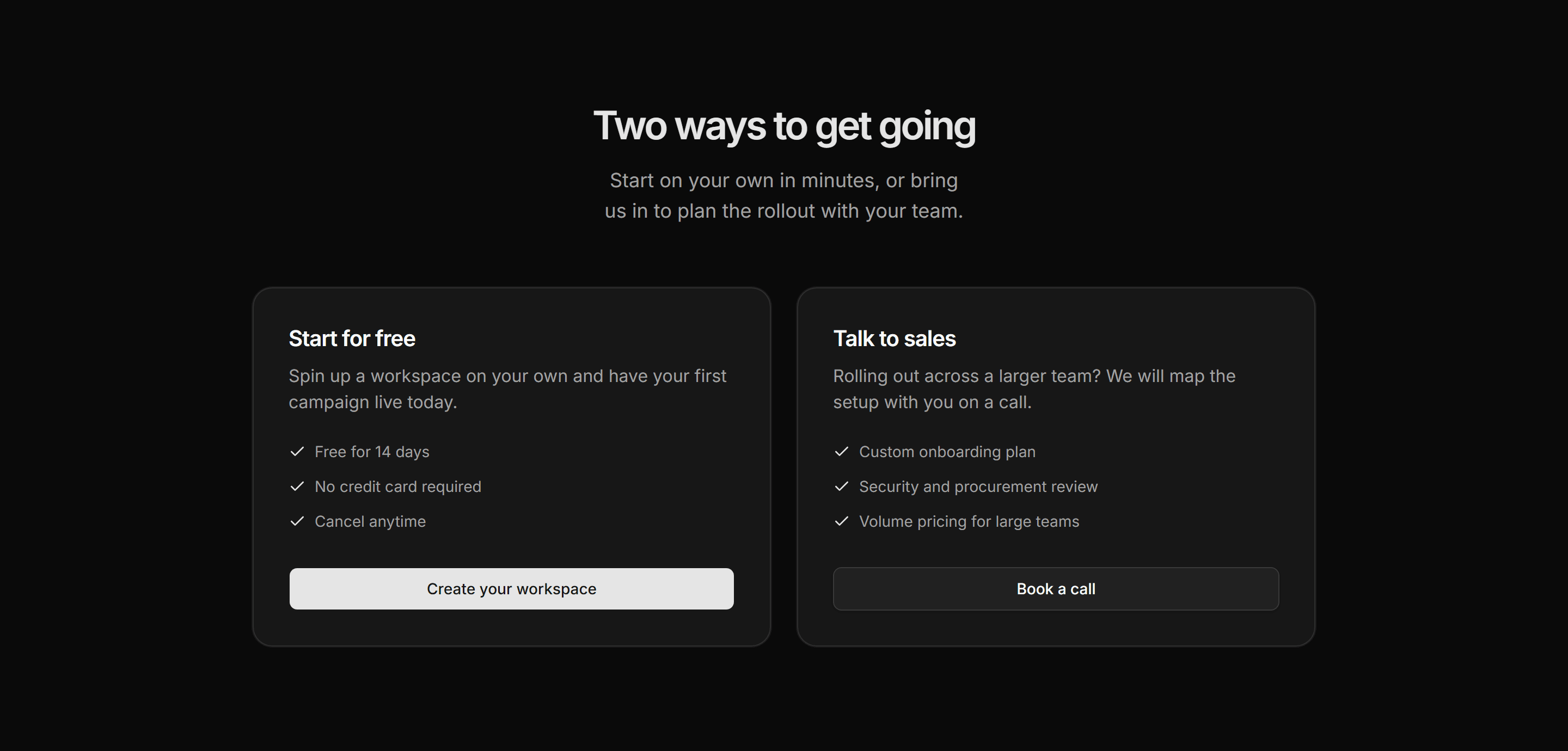 Marketing CTA: Side By Side Cards