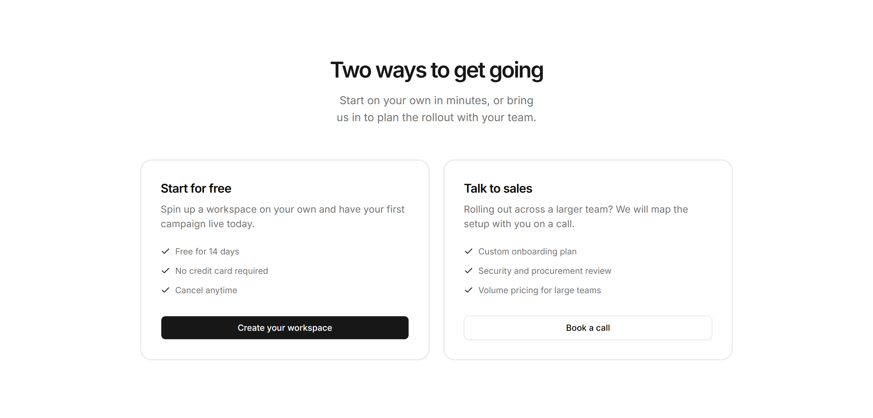 Marketing CTA: Side By Side Cards