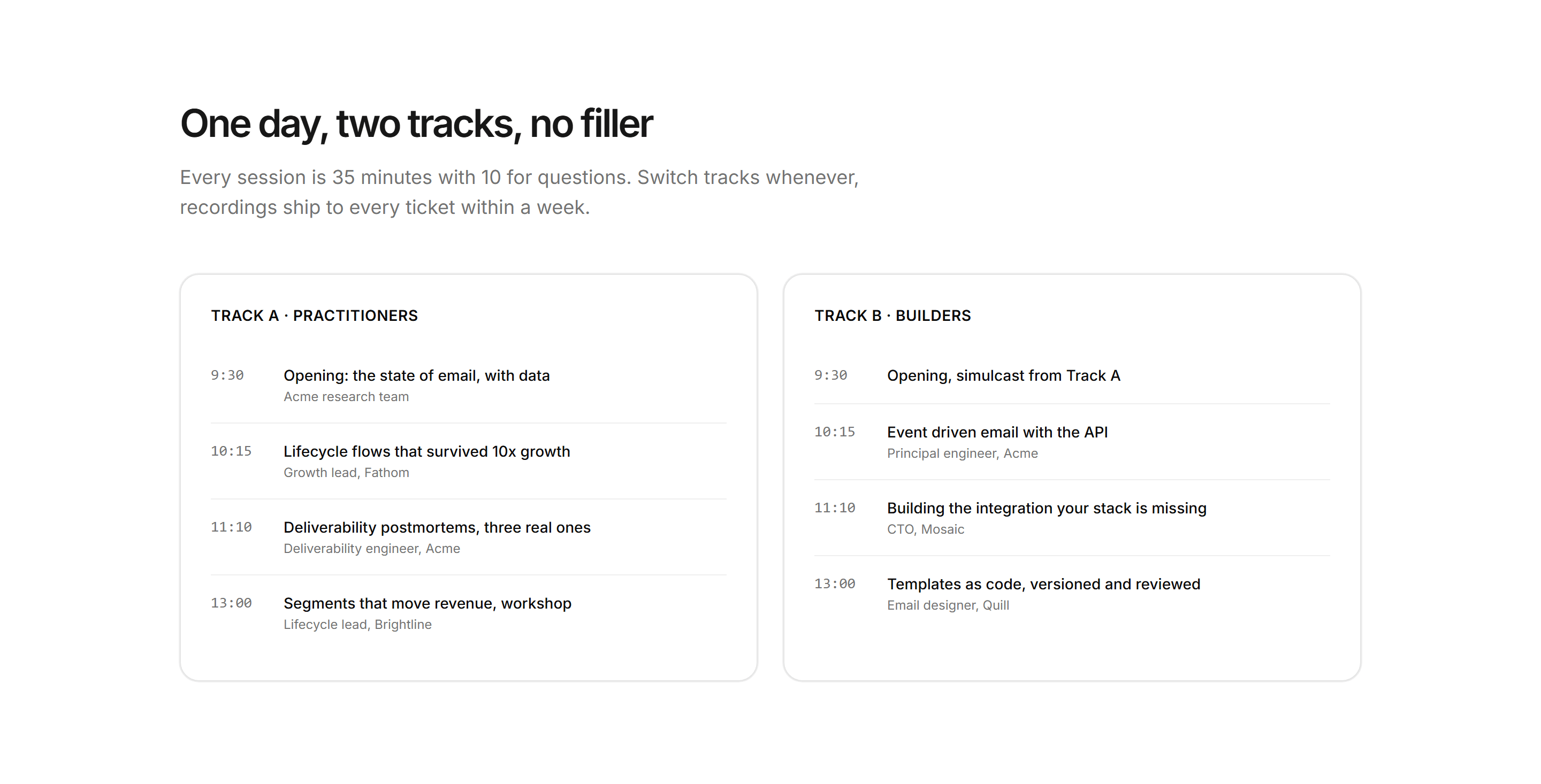 Marketing Event: Agenda Tracks Columns