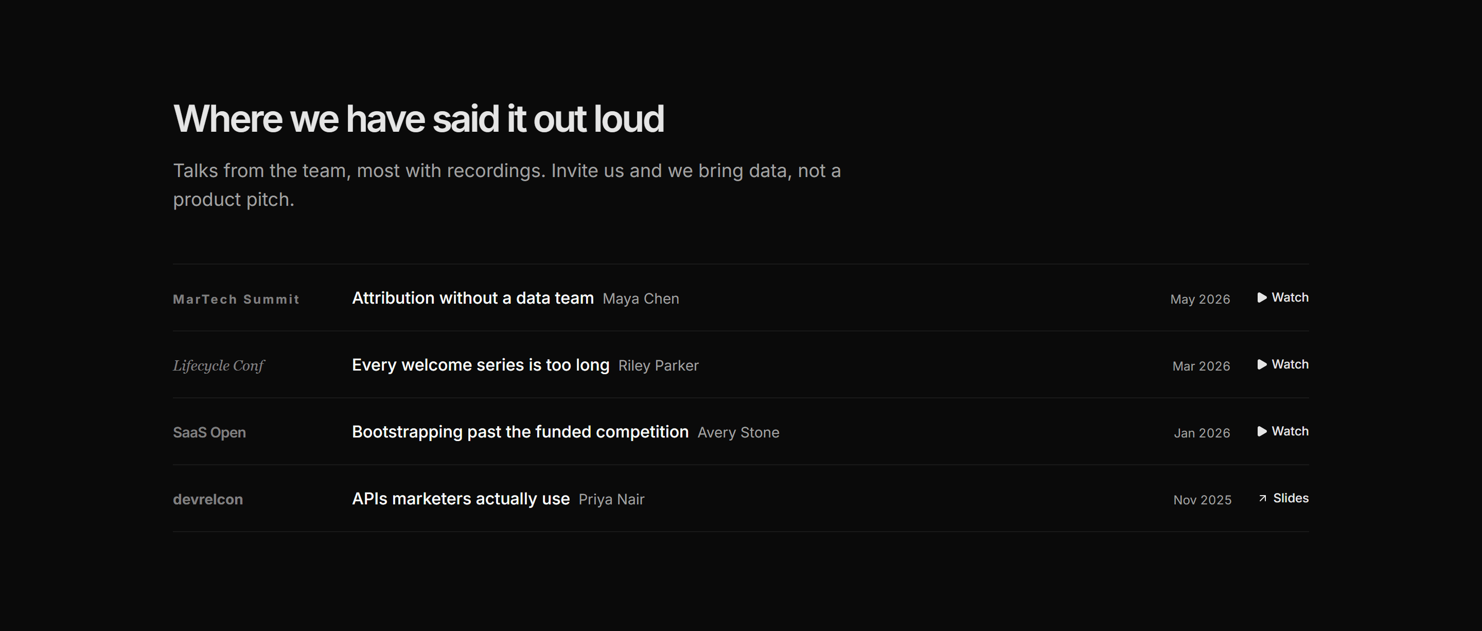 Marketing Event: Past Talks List