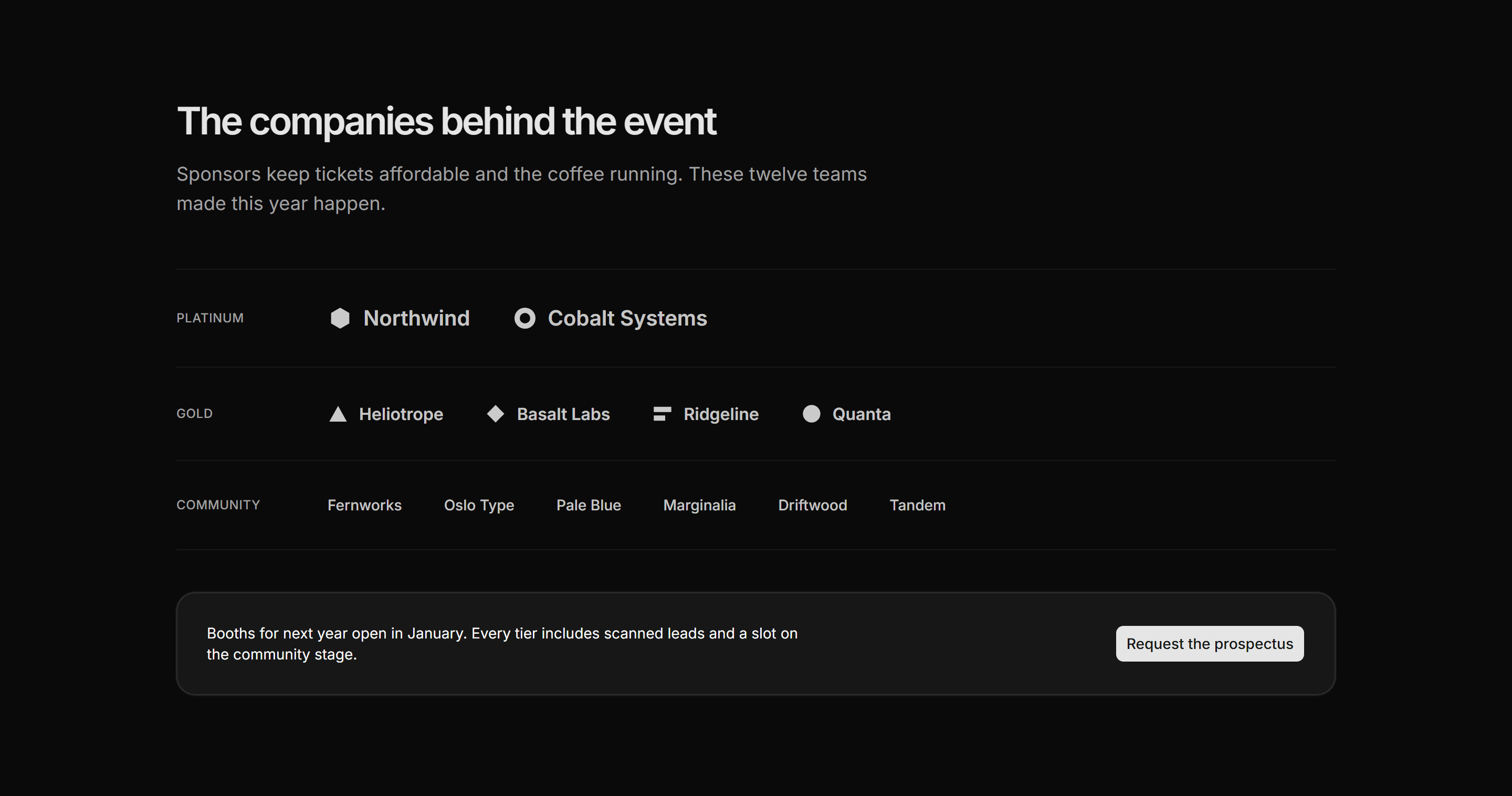 Marketing Event: Sponsor Tiers