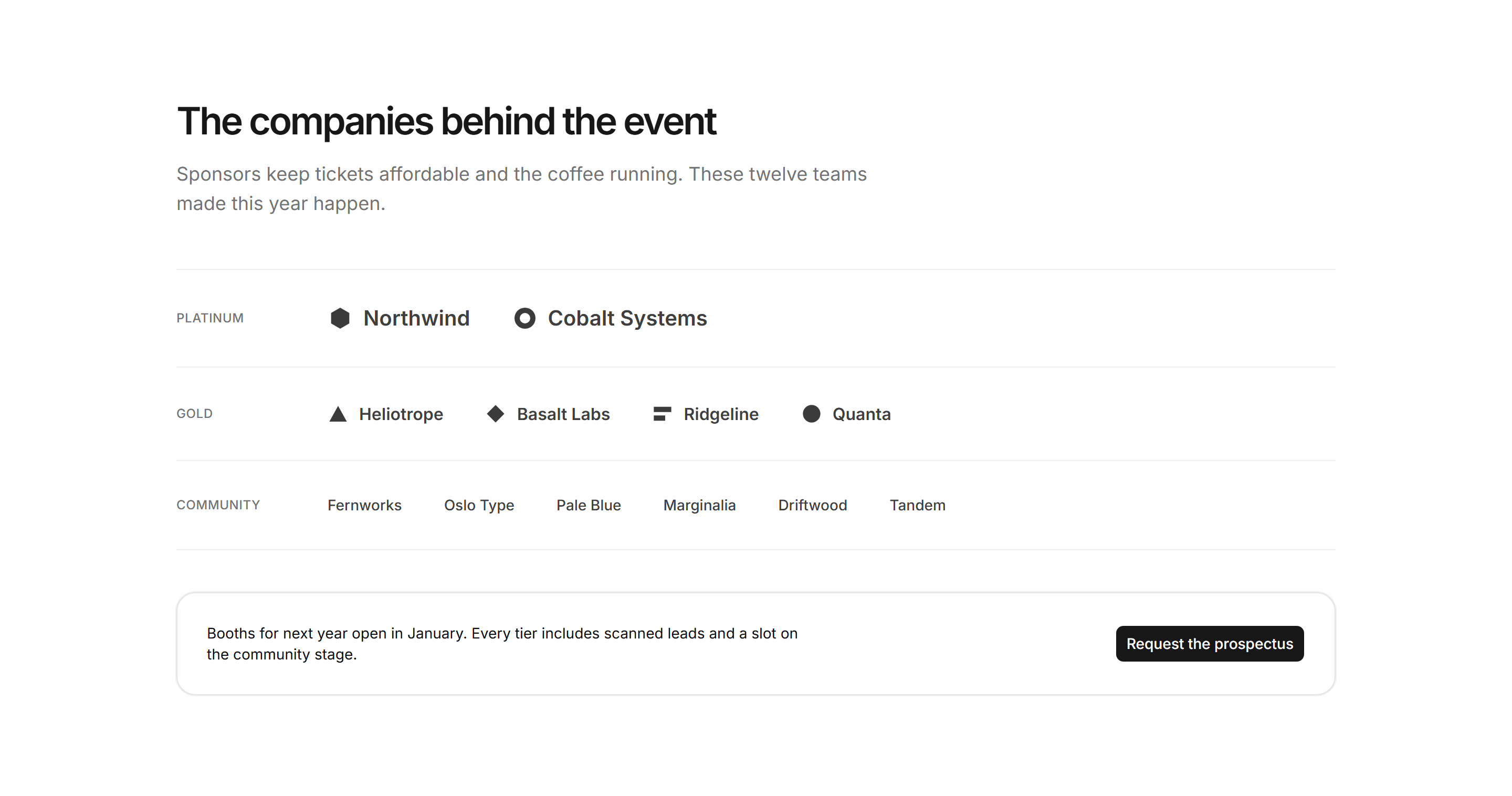 Marketing Event: Sponsor Tiers