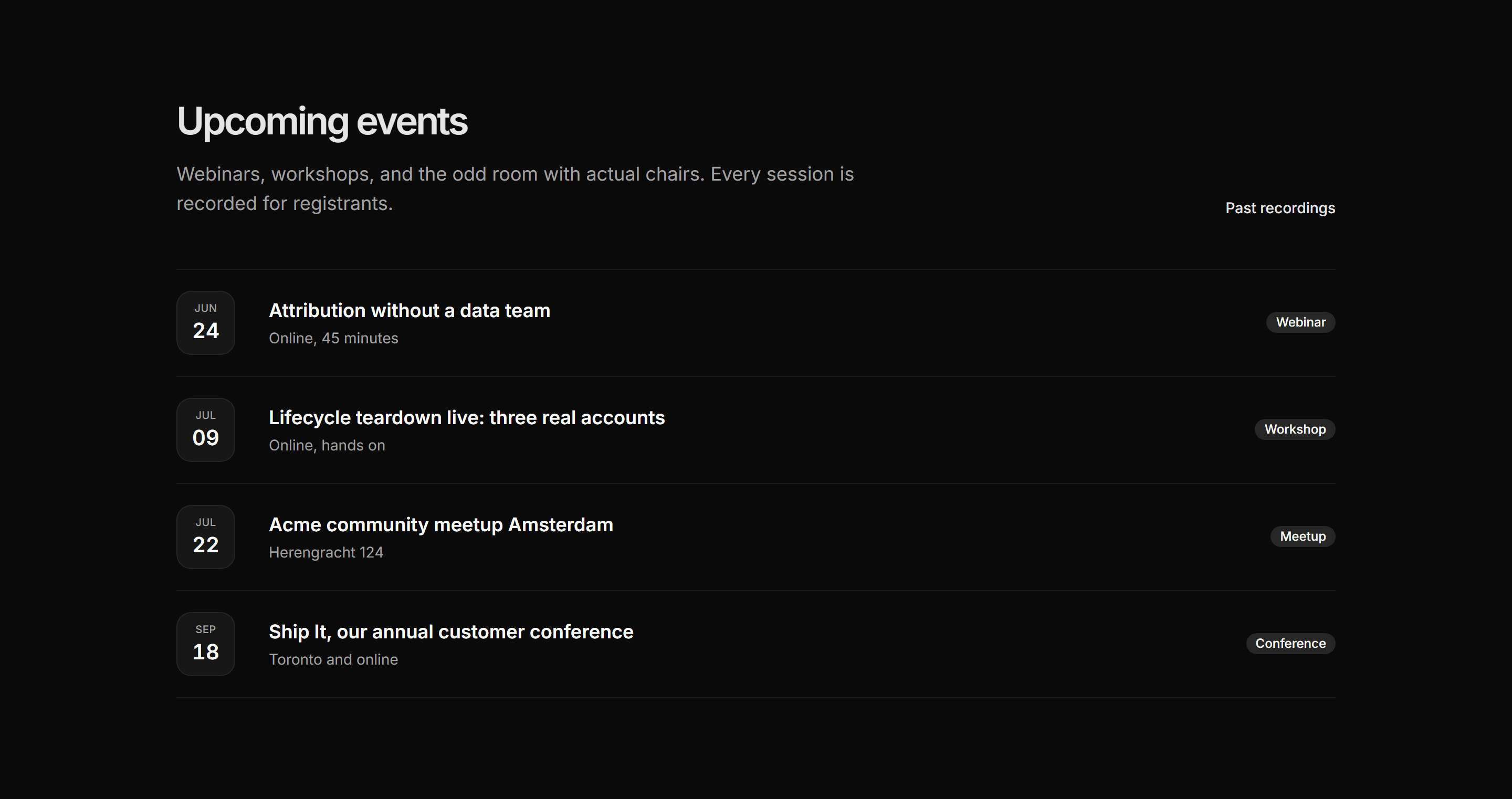 Marketing Event: Upcoming Events List
