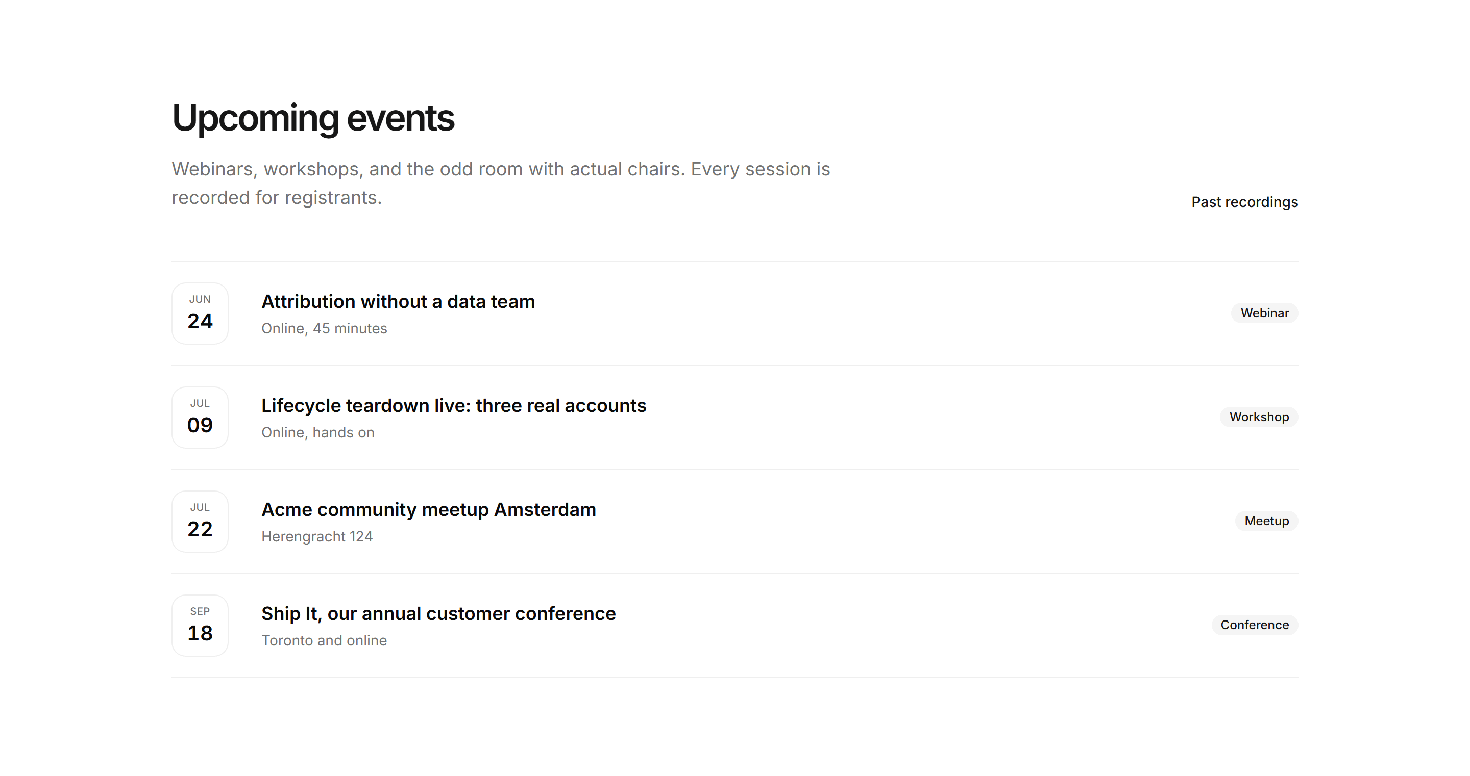 Marketing Event: Upcoming Events List