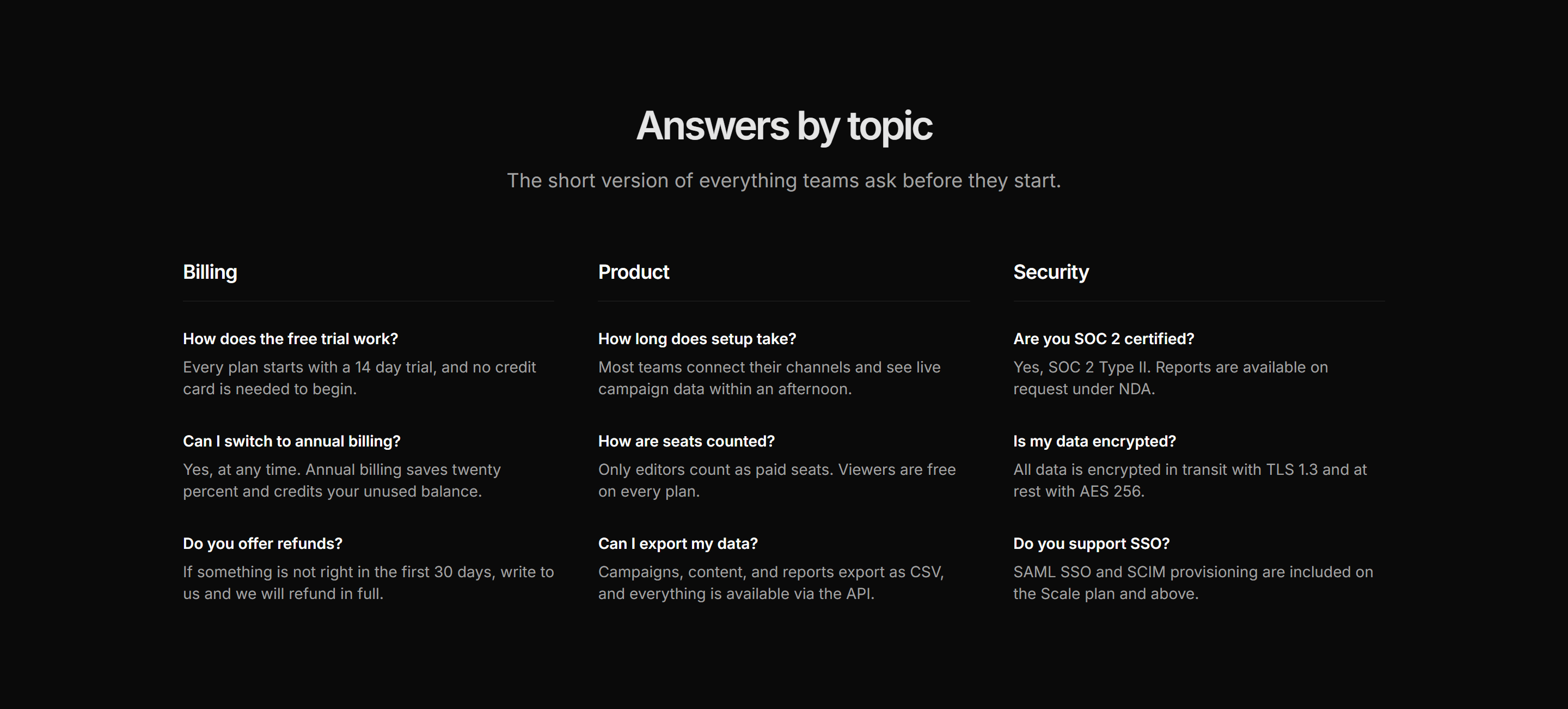 Marketing FAQ: Category Columns