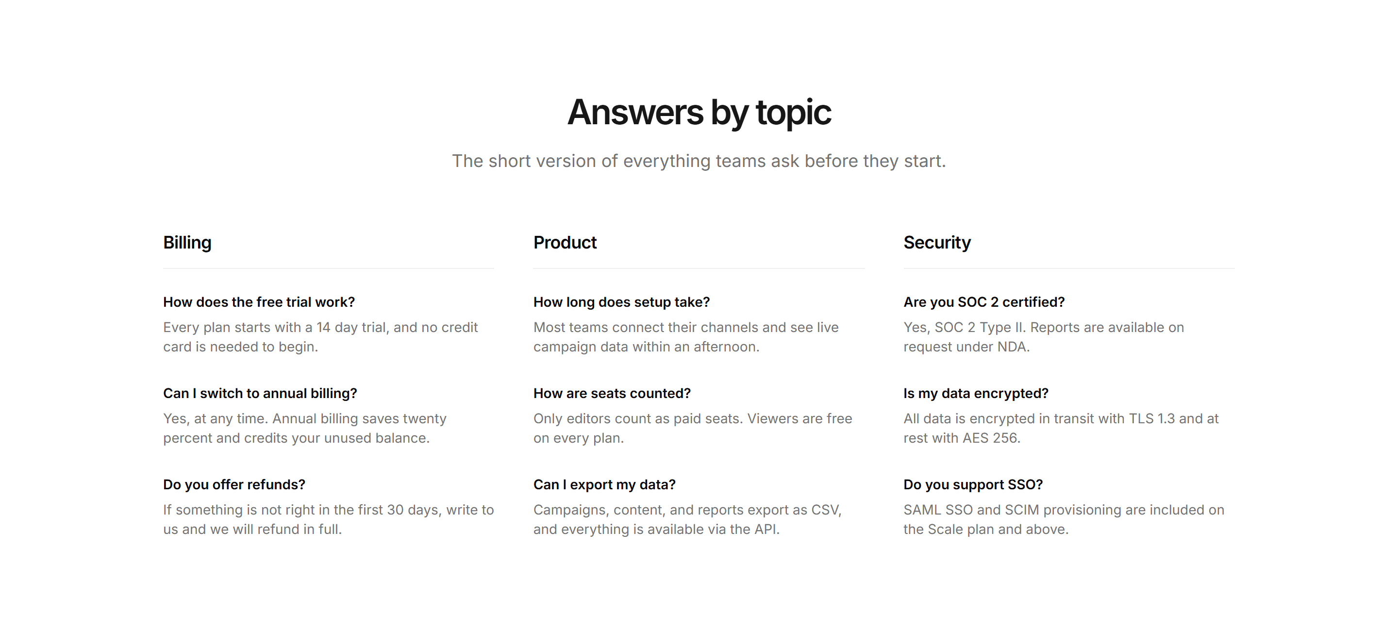 Marketing FAQ: Category Columns