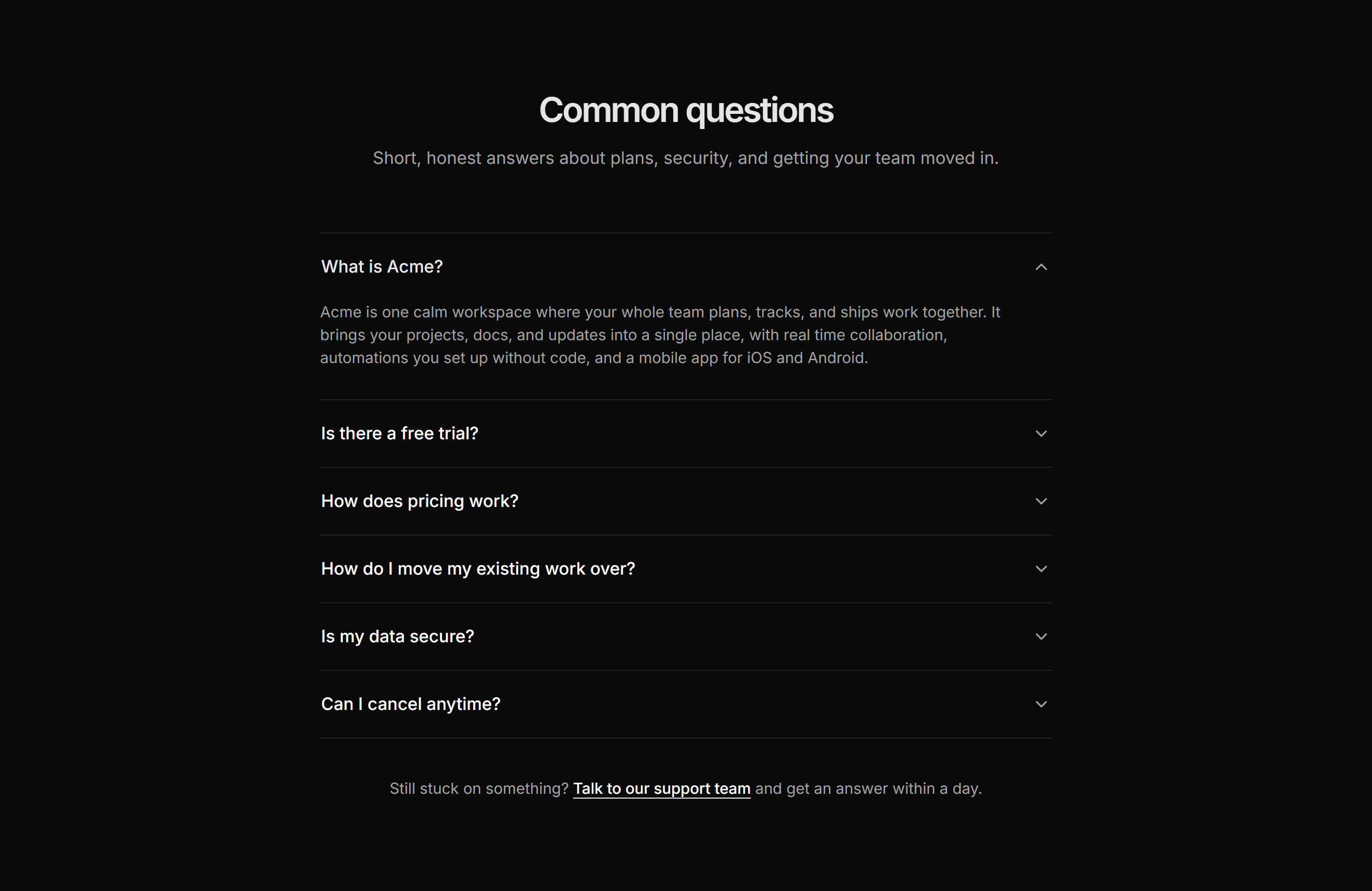Marketing FAQ: Centered Accordion