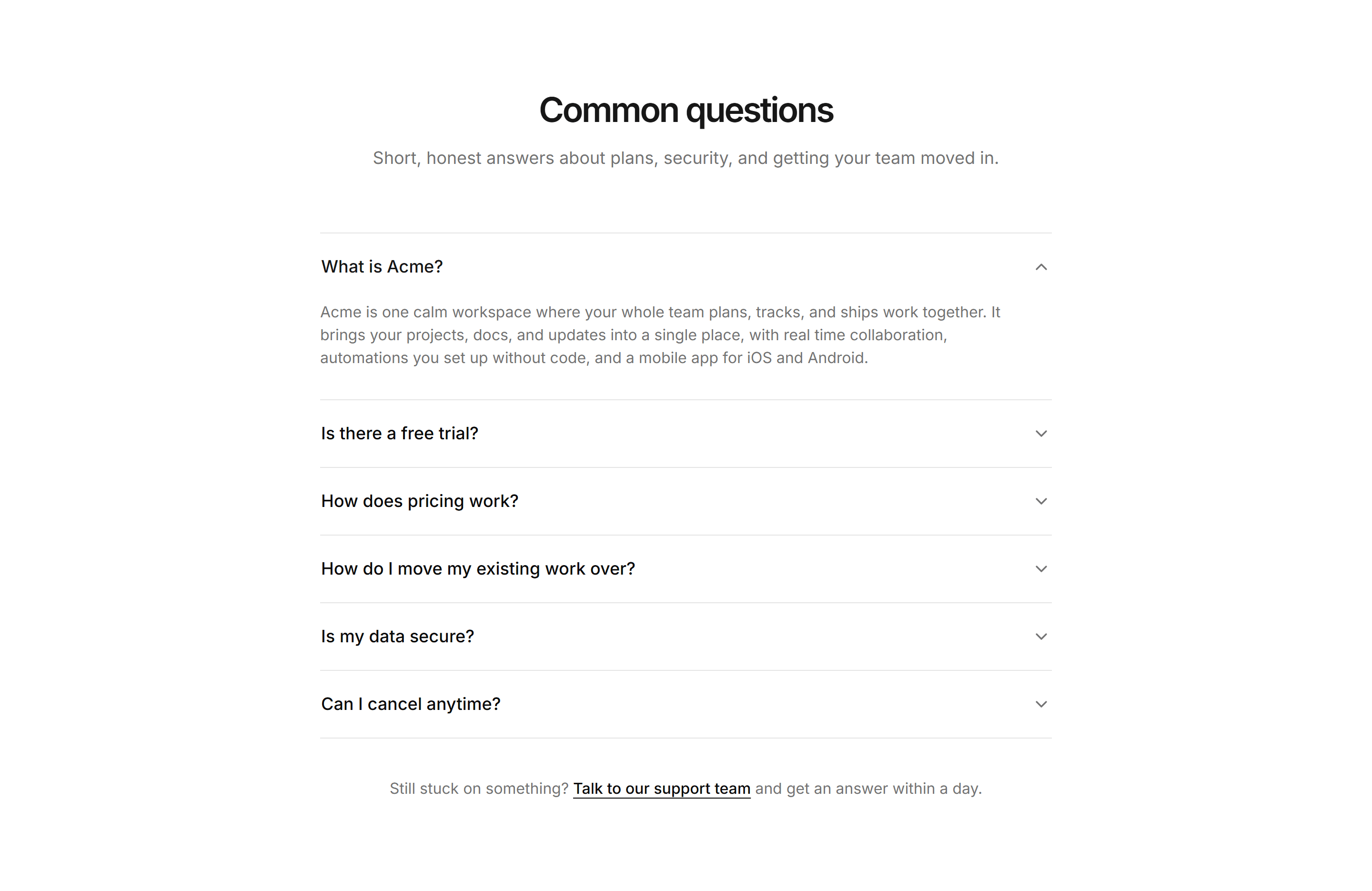Marketing FAQ: Centered Accordion