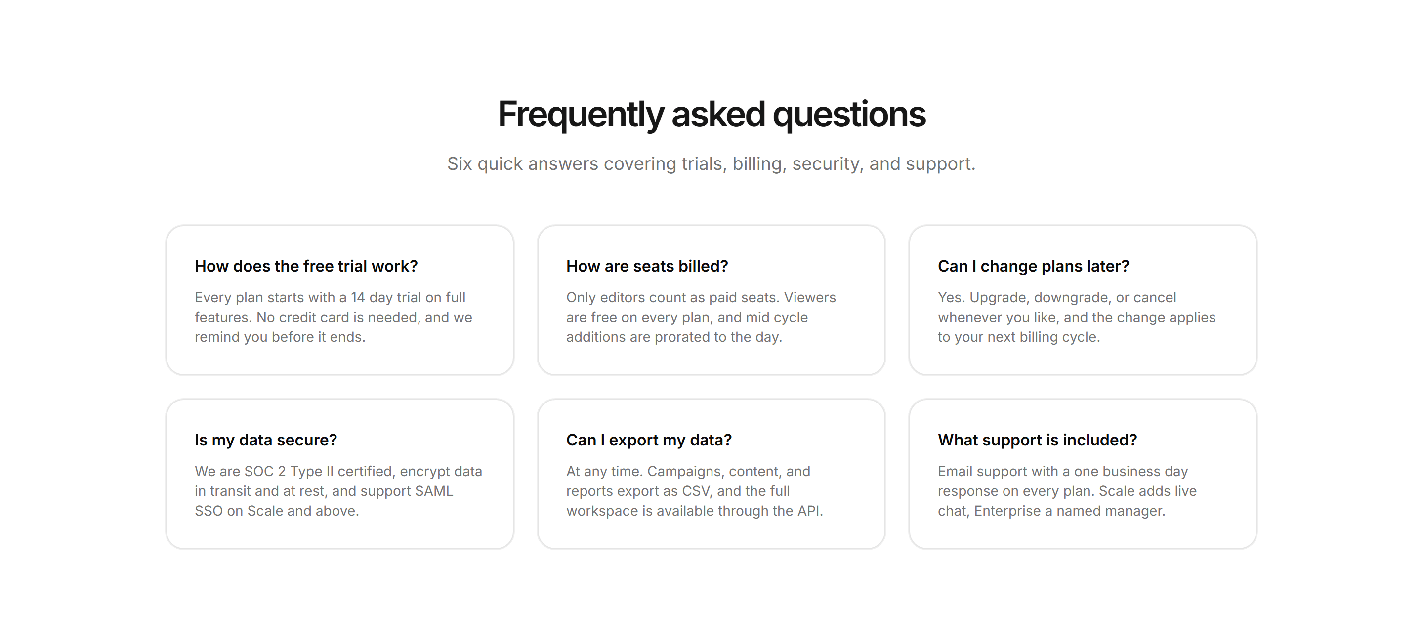 Marketing FAQ: FAQ Cards Grid