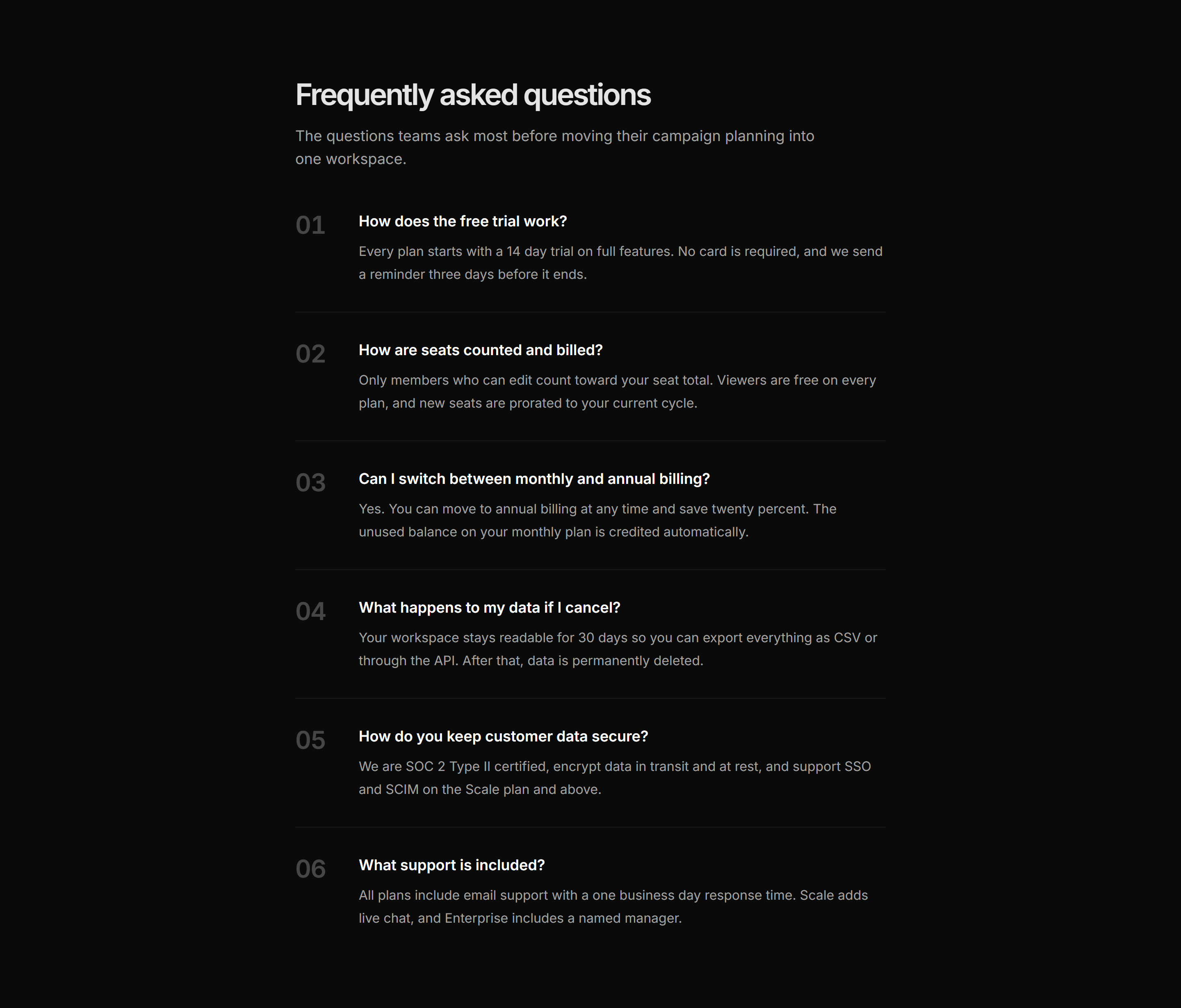 Marketing FAQ: Numbered List