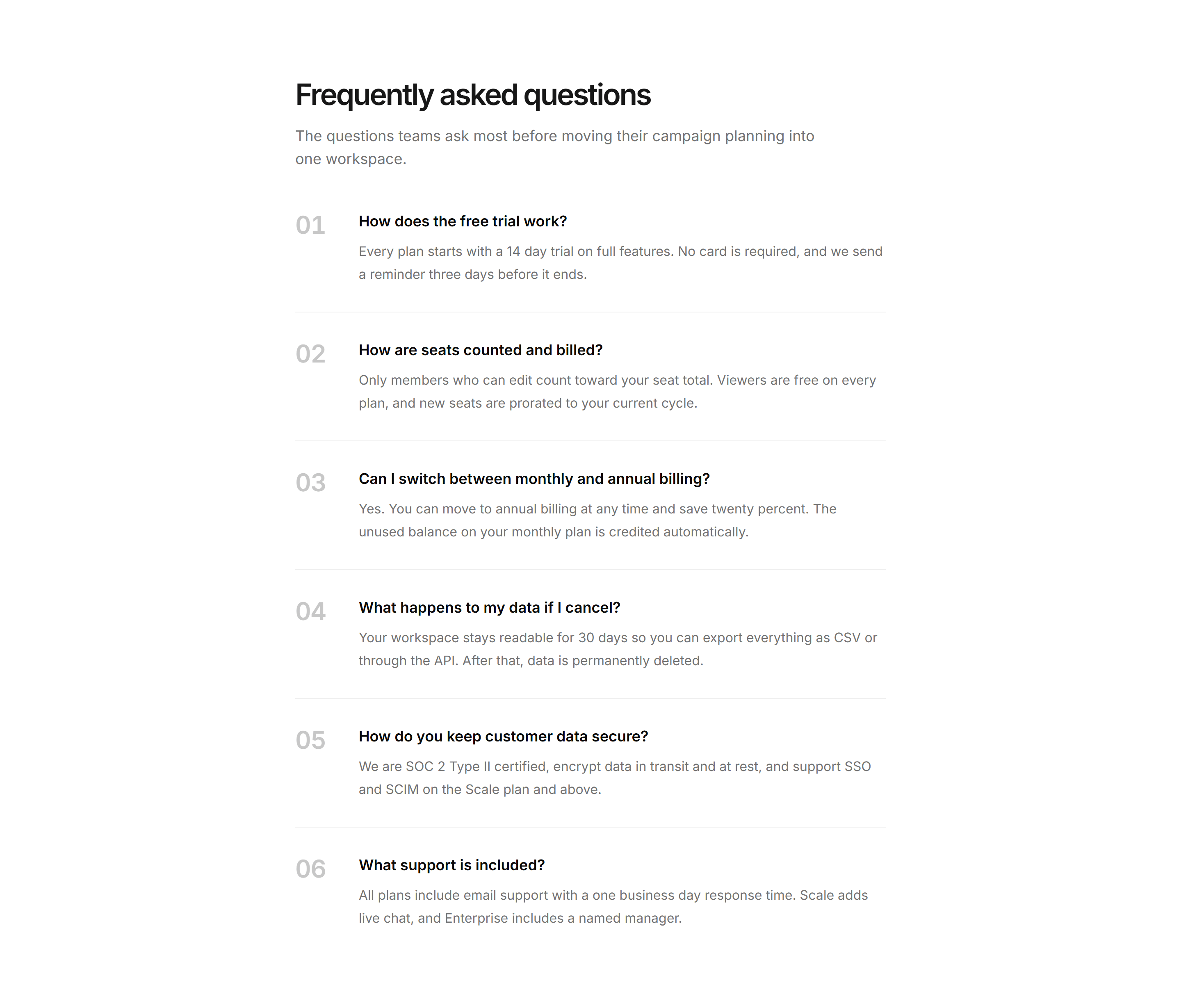Marketing FAQ: Numbered List