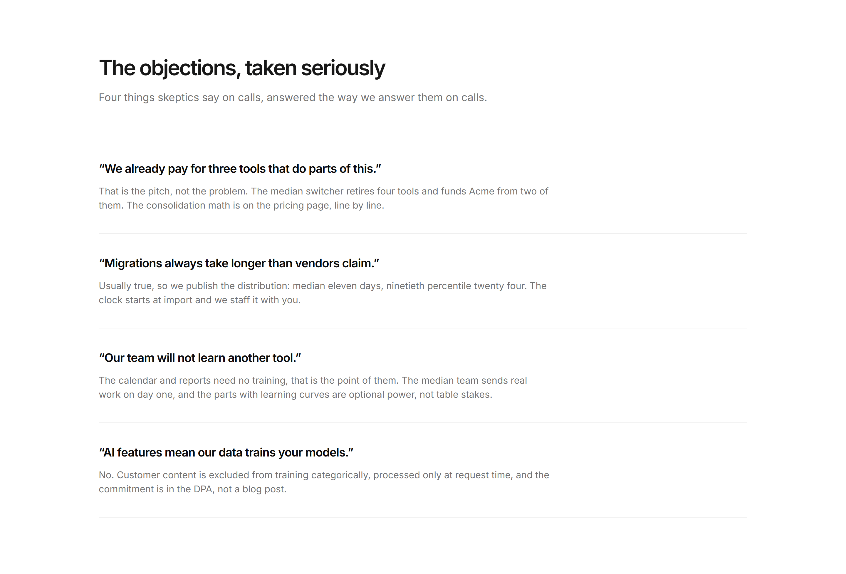 Marketing FAQ: Objection Answer Pairs
