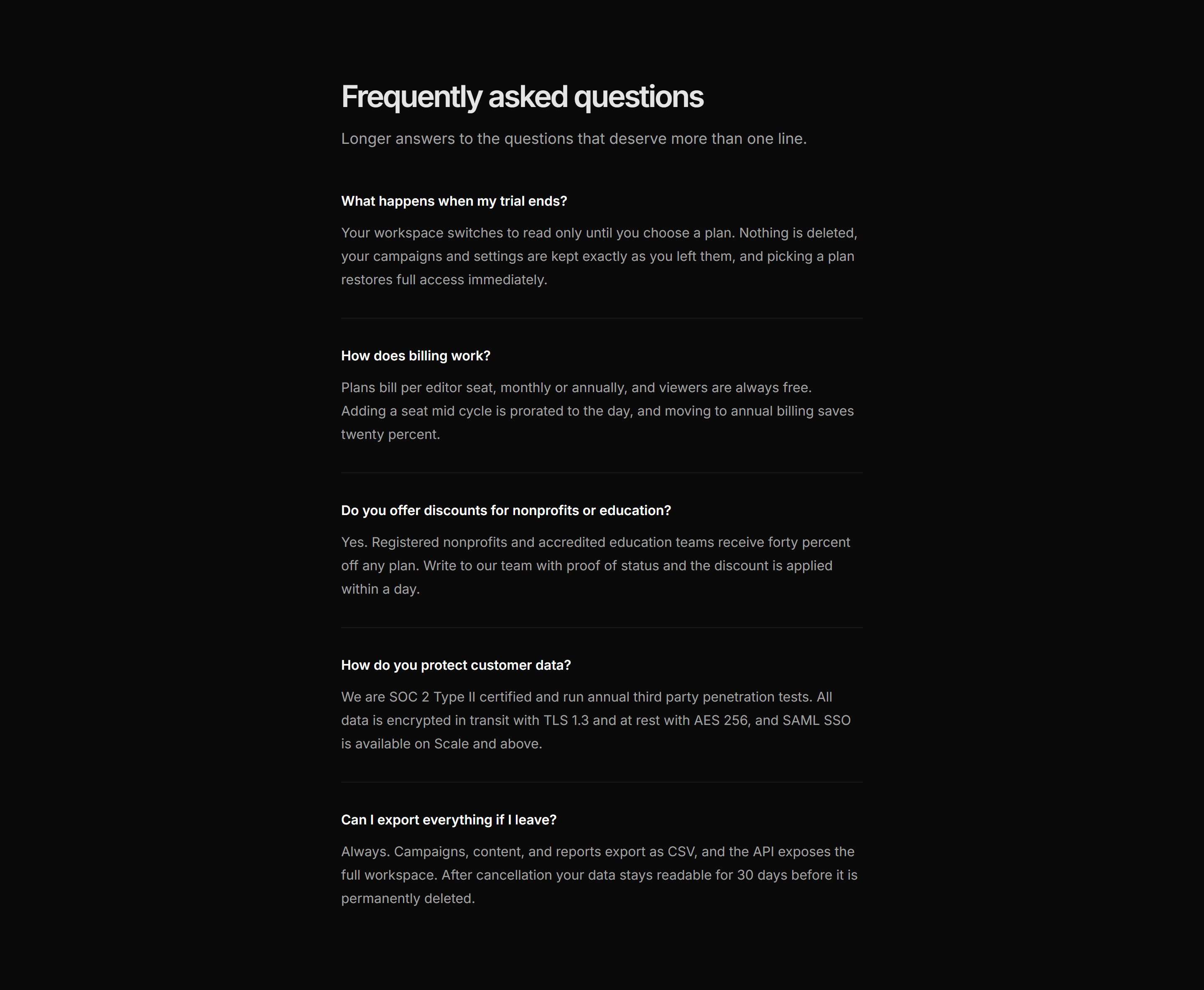 Marketing FAQ: Single Column Prose