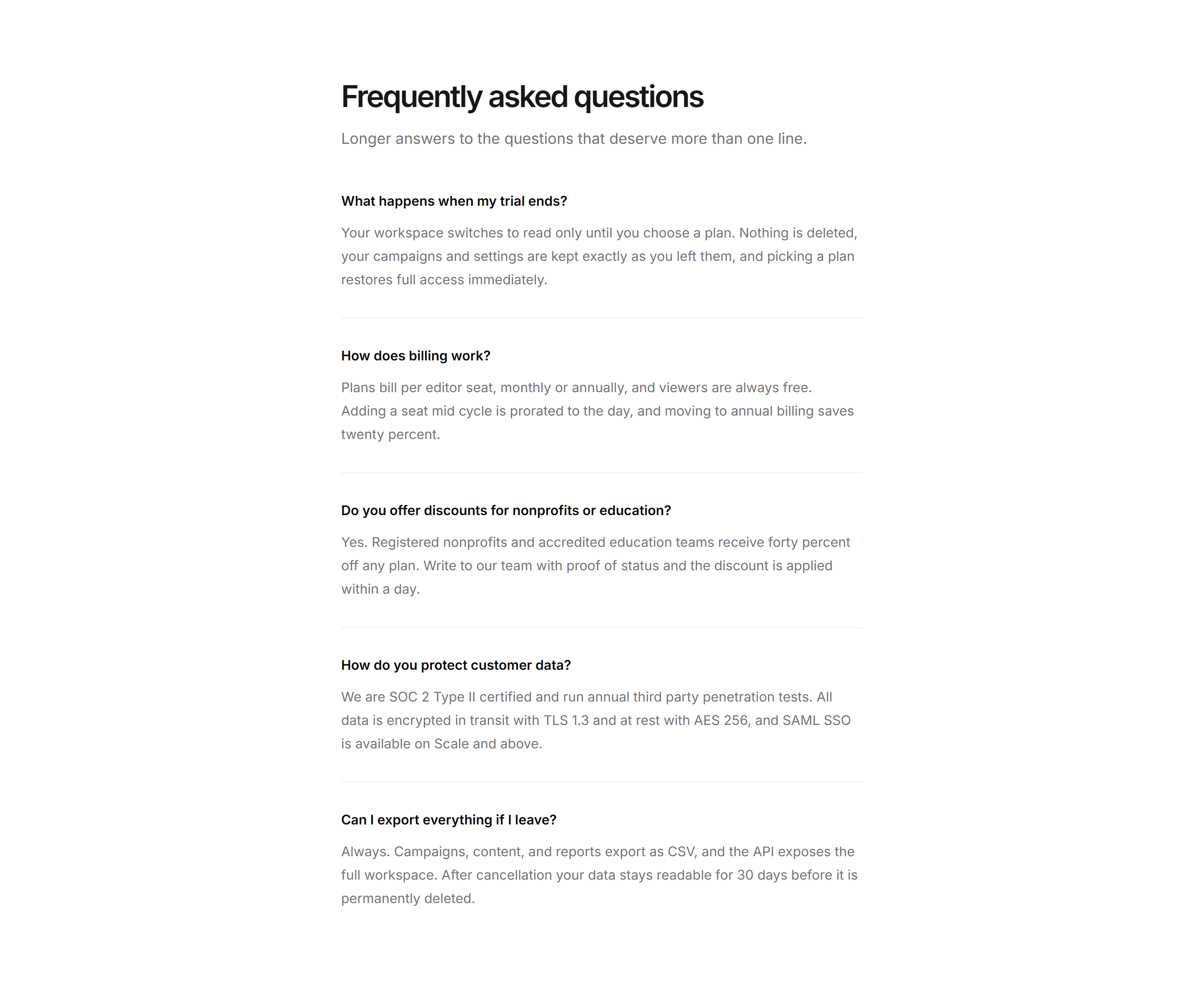 Marketing FAQ: Single Column Prose