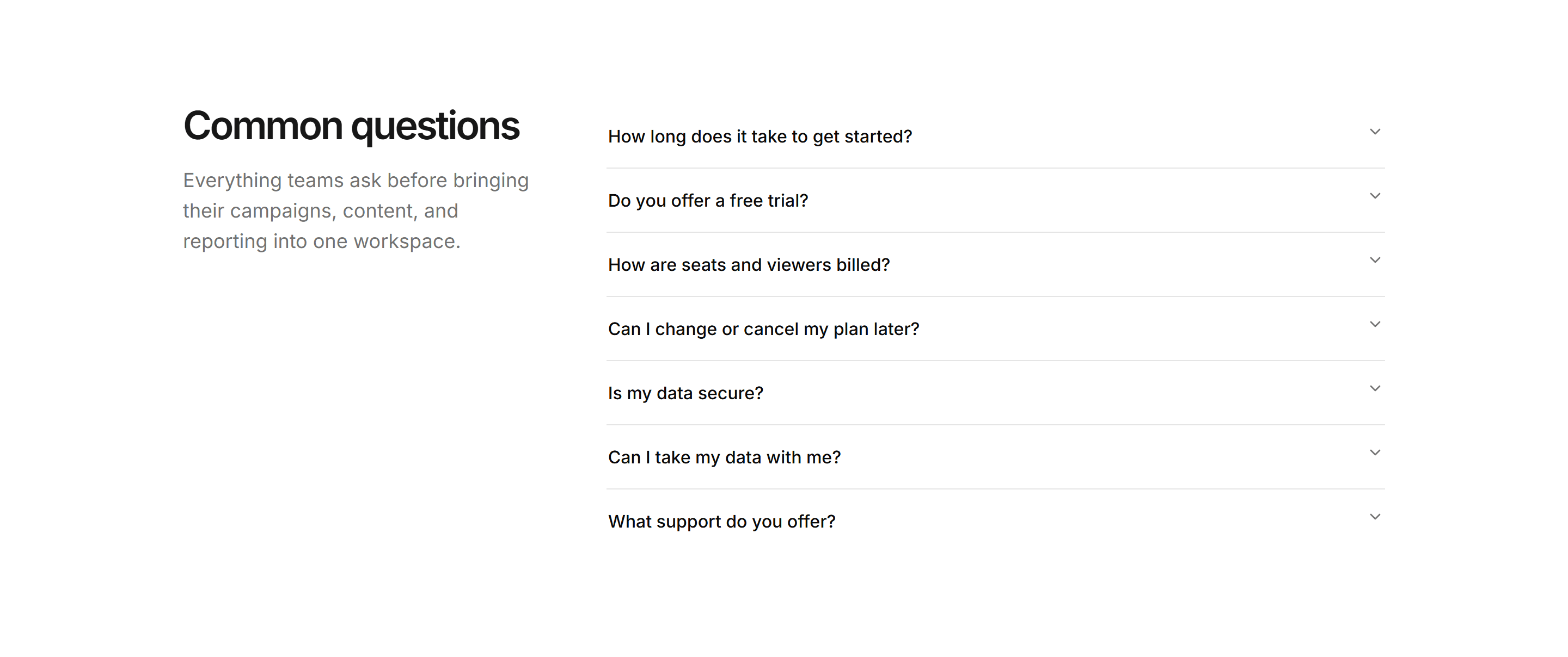 Marketing FAQ: Split Headline Accordion