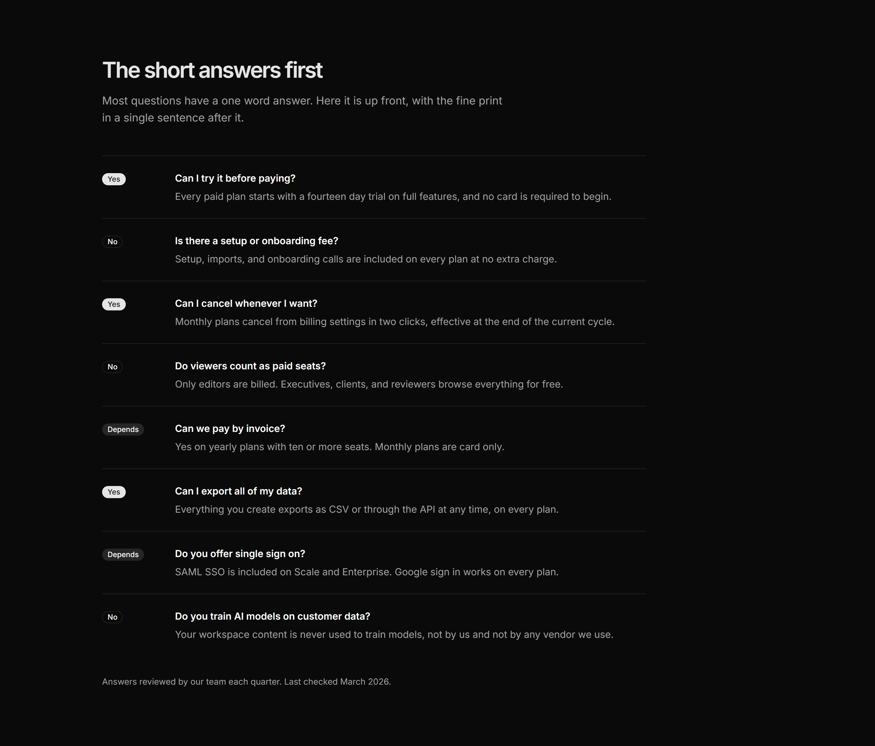 Marketing FAQ: Verdict List