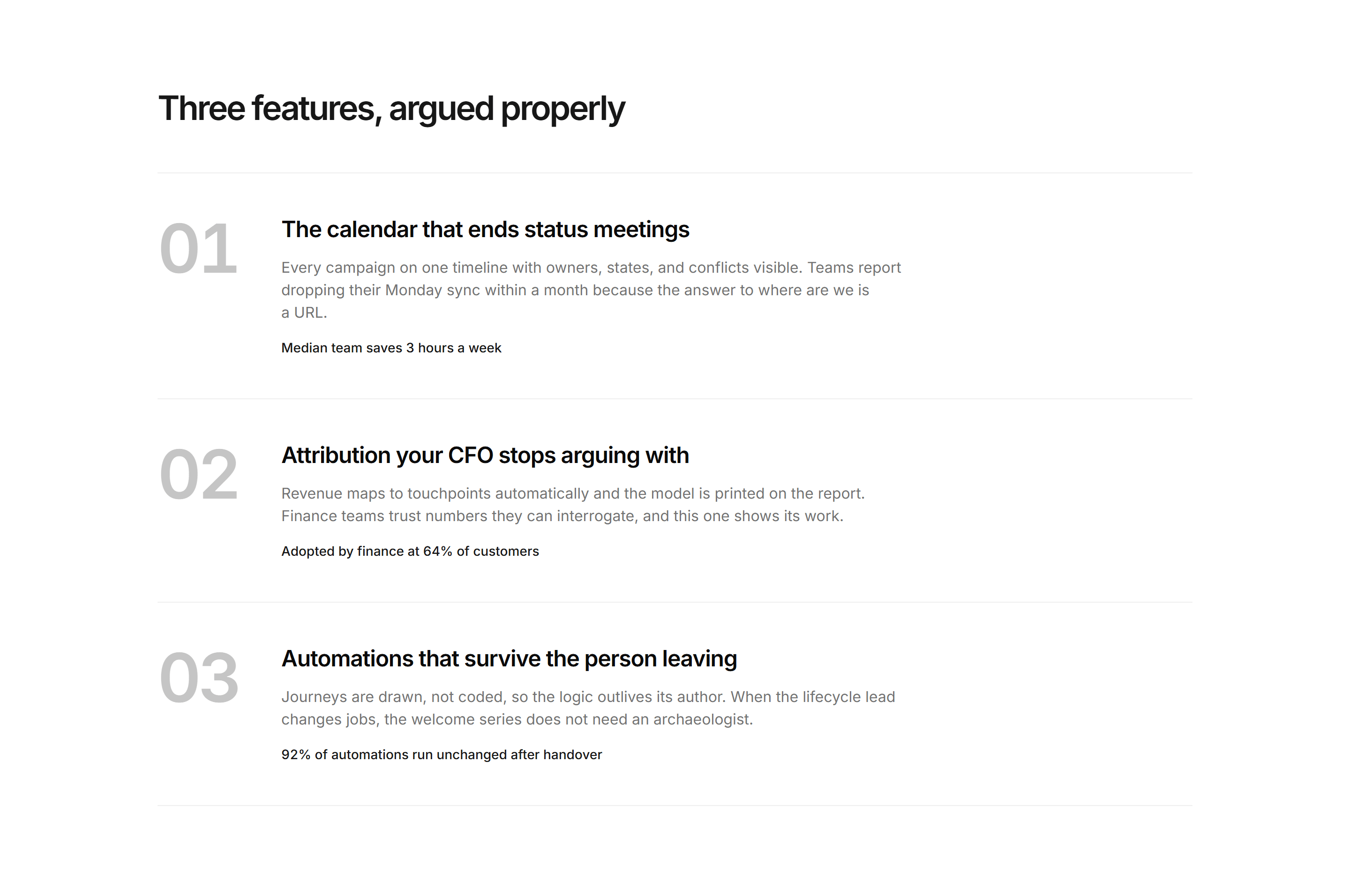 Marketing Feature: Numbered Feature Rows