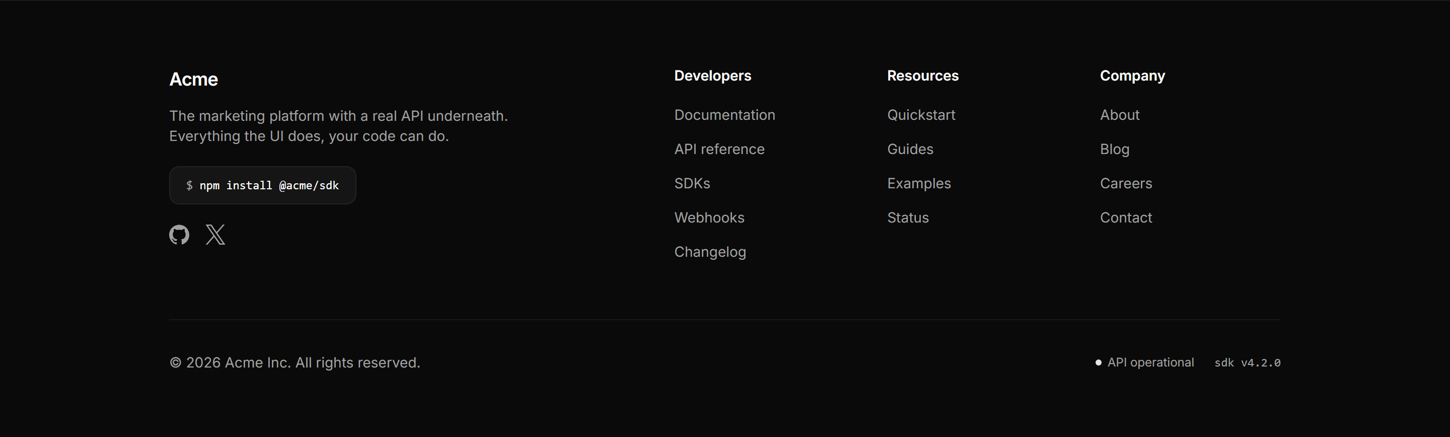 Marketing Footer: Developer Links Footer
