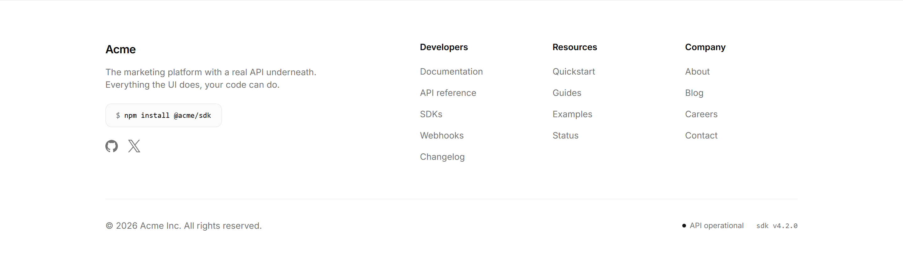 Marketing Footer: Developer Links Footer
