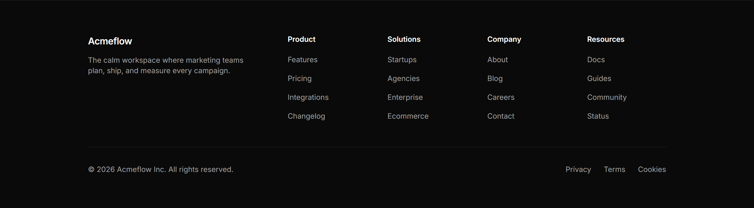 Marketing Footer: Five Column With Tagline