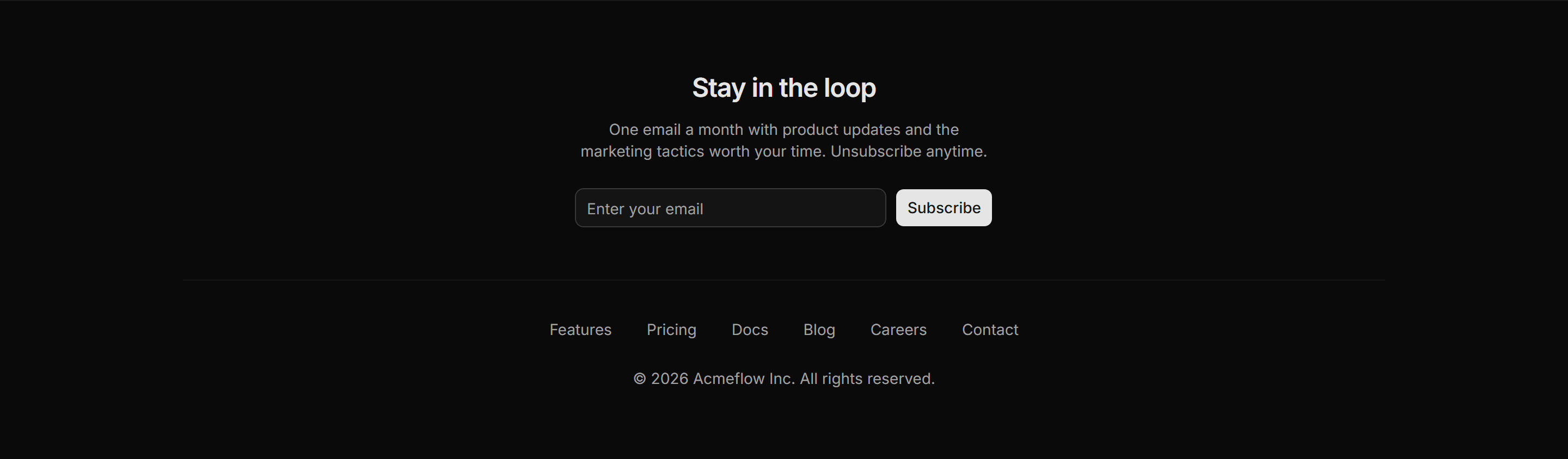 Marketing Footer: Newsletter Centered