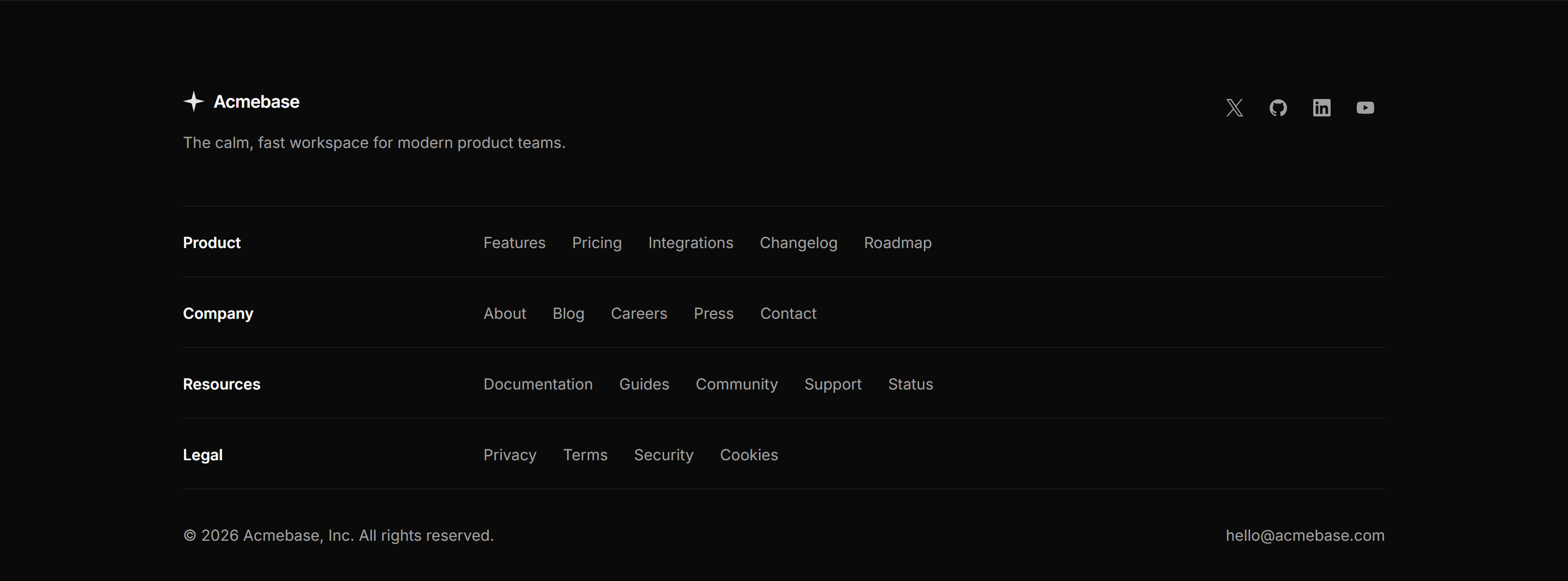 Marketing Footer: Stacked Link Rows