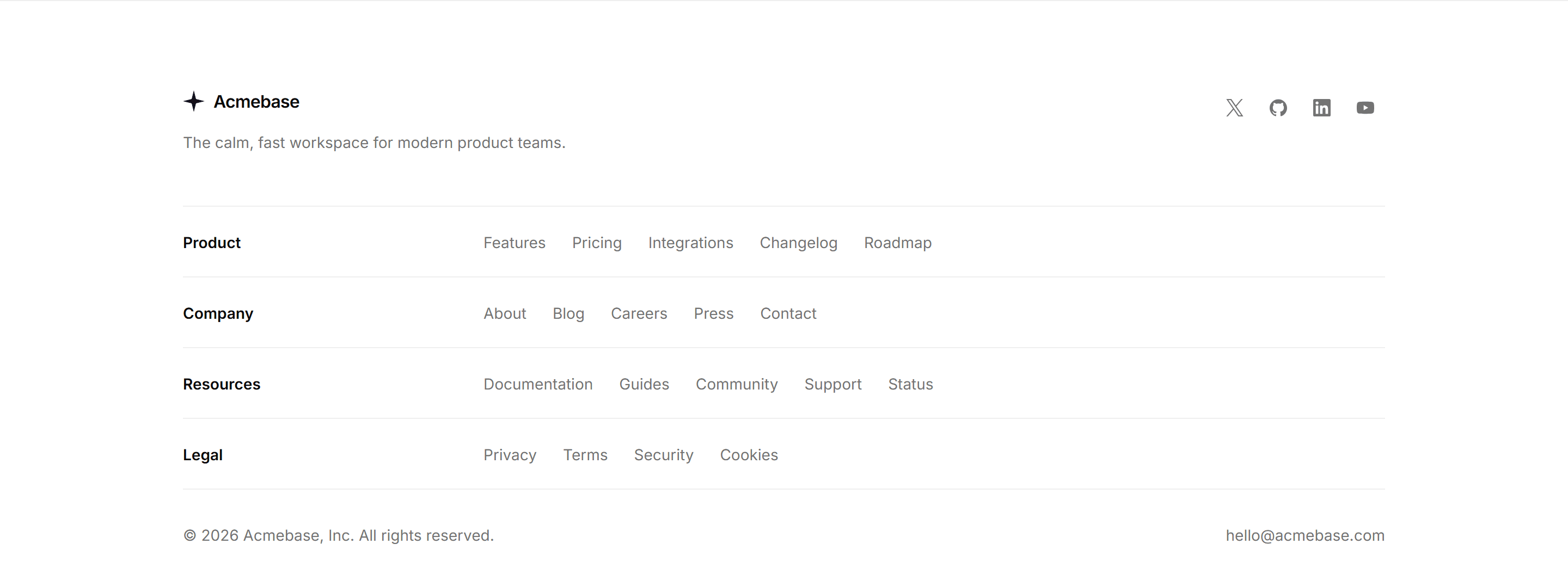 Marketing Footer: Stacked Link Rows