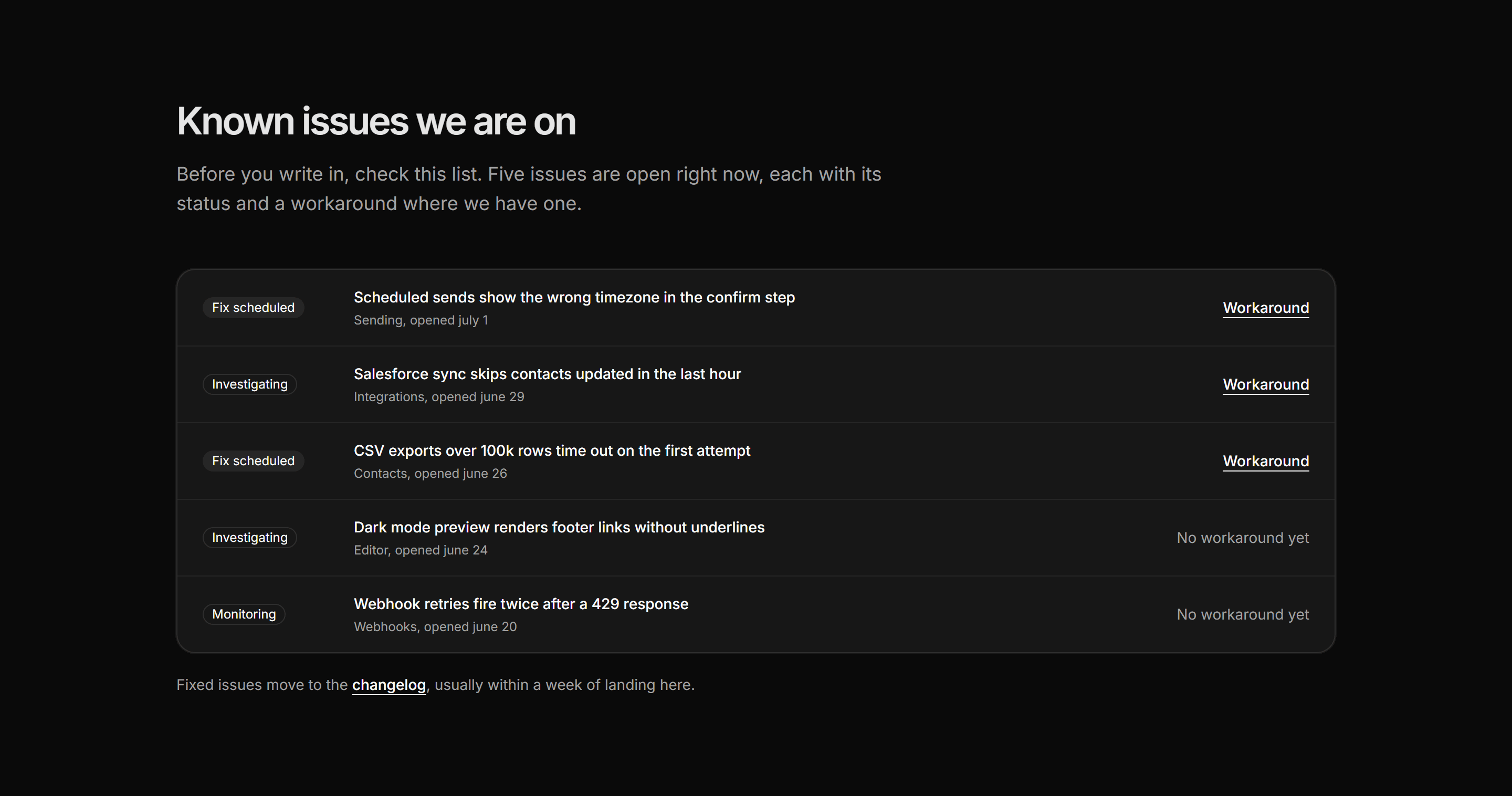 Marketing Help Center: Known Issues List