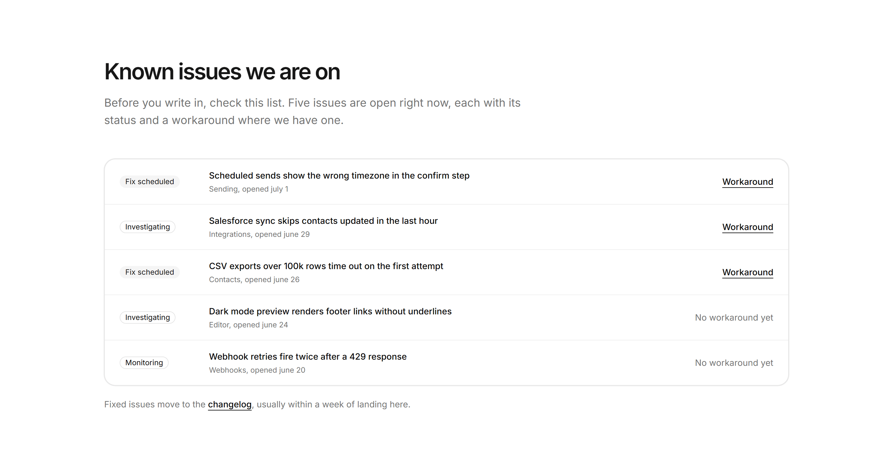 Marketing Help Center: Known Issues List