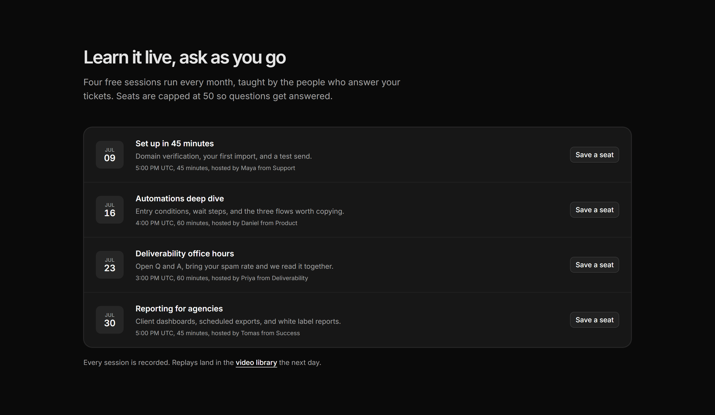 Marketing Help Center: Live Sessions Schedule