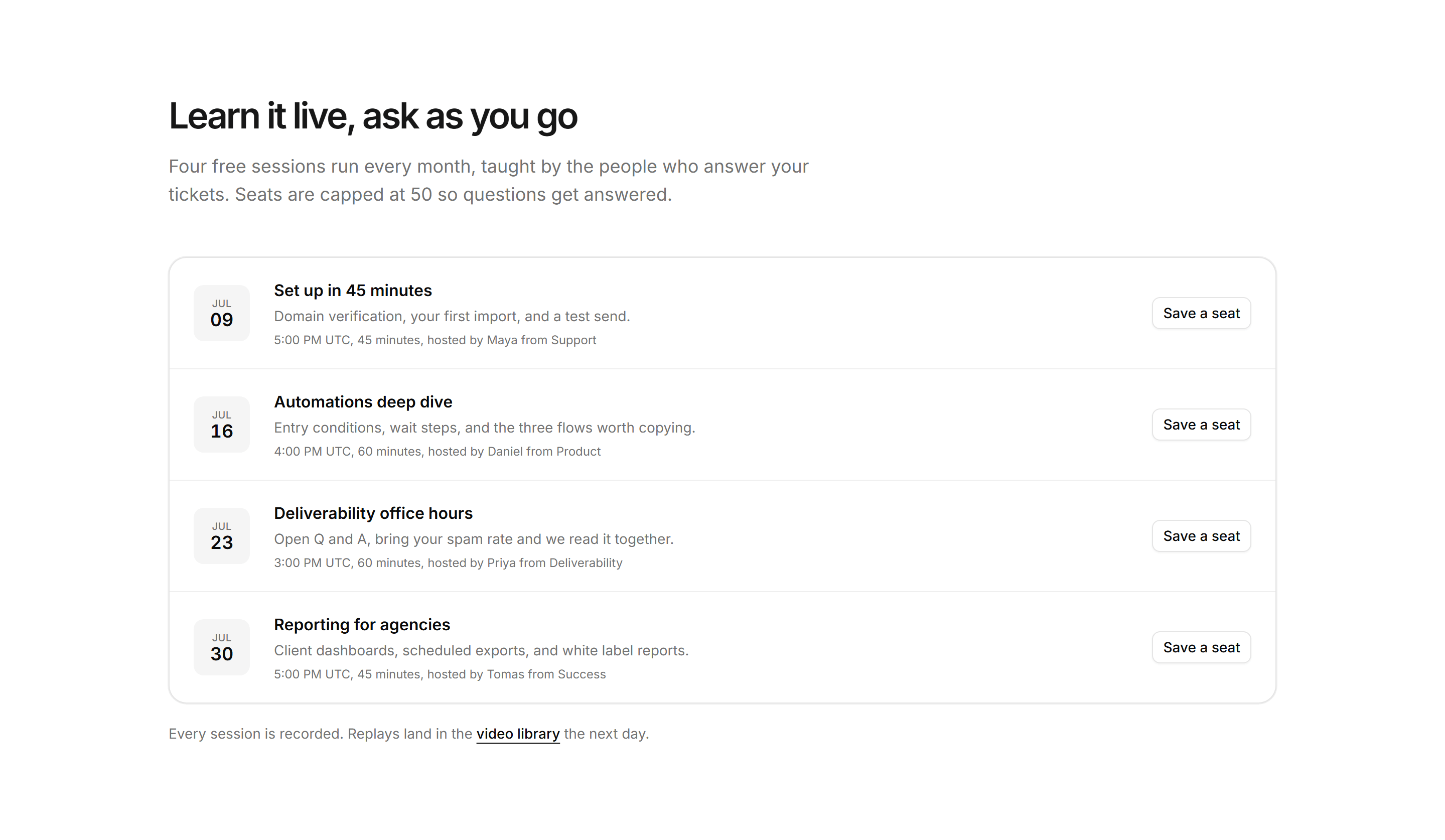 Marketing Help Center: Live Sessions Schedule