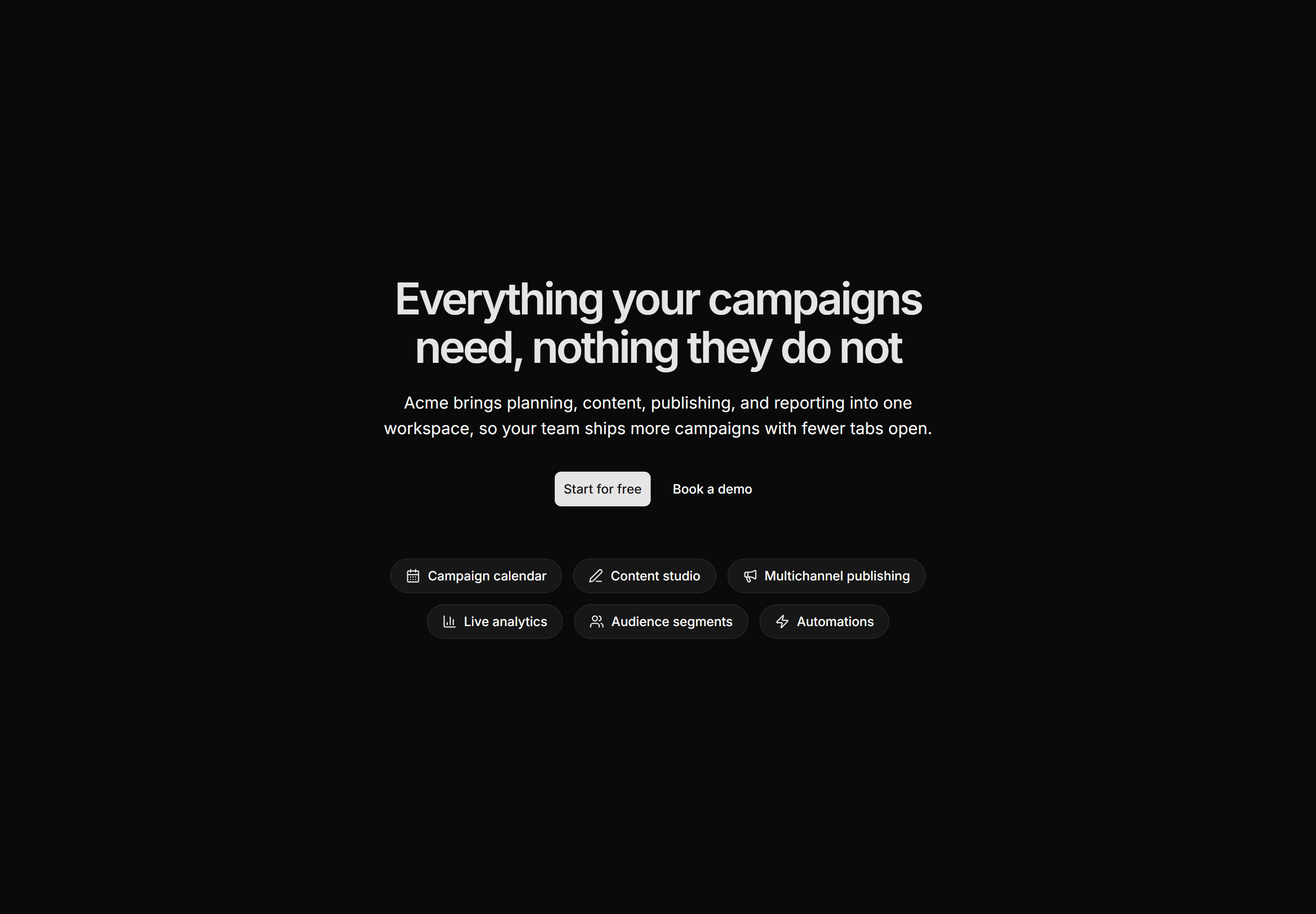 Marketing Hero: Centered With Feature Pills