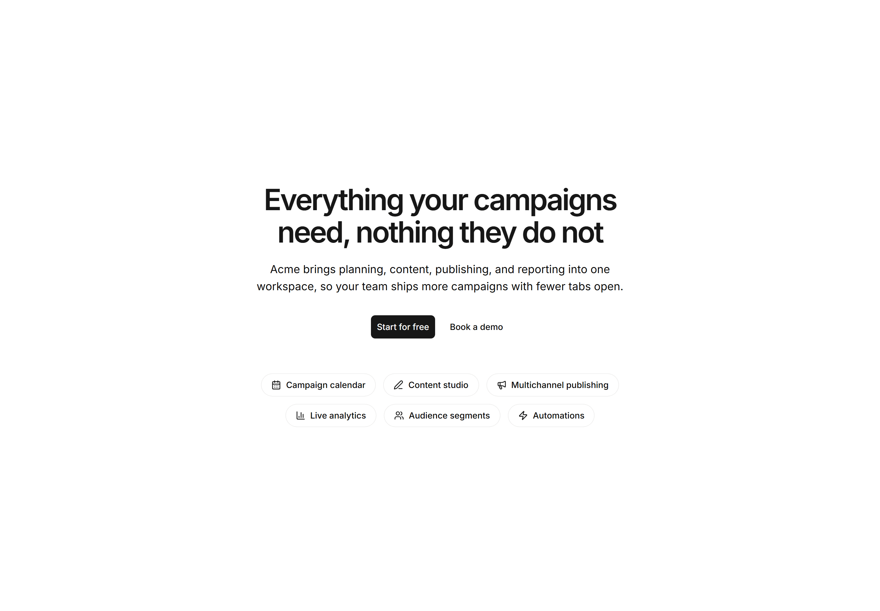 Marketing Hero: Centered With Feature Pills