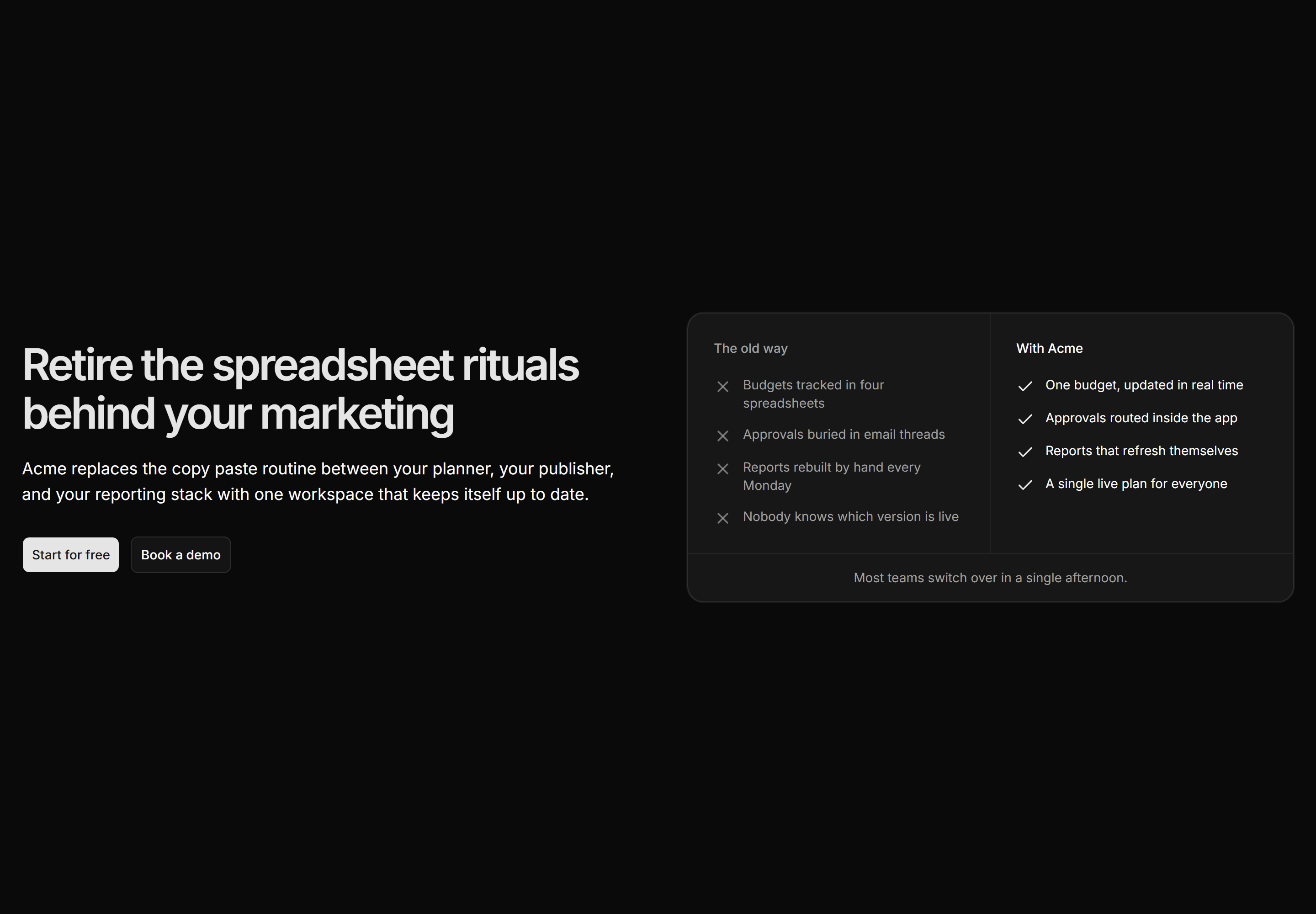 Marketing Hero: Split With Comparison
