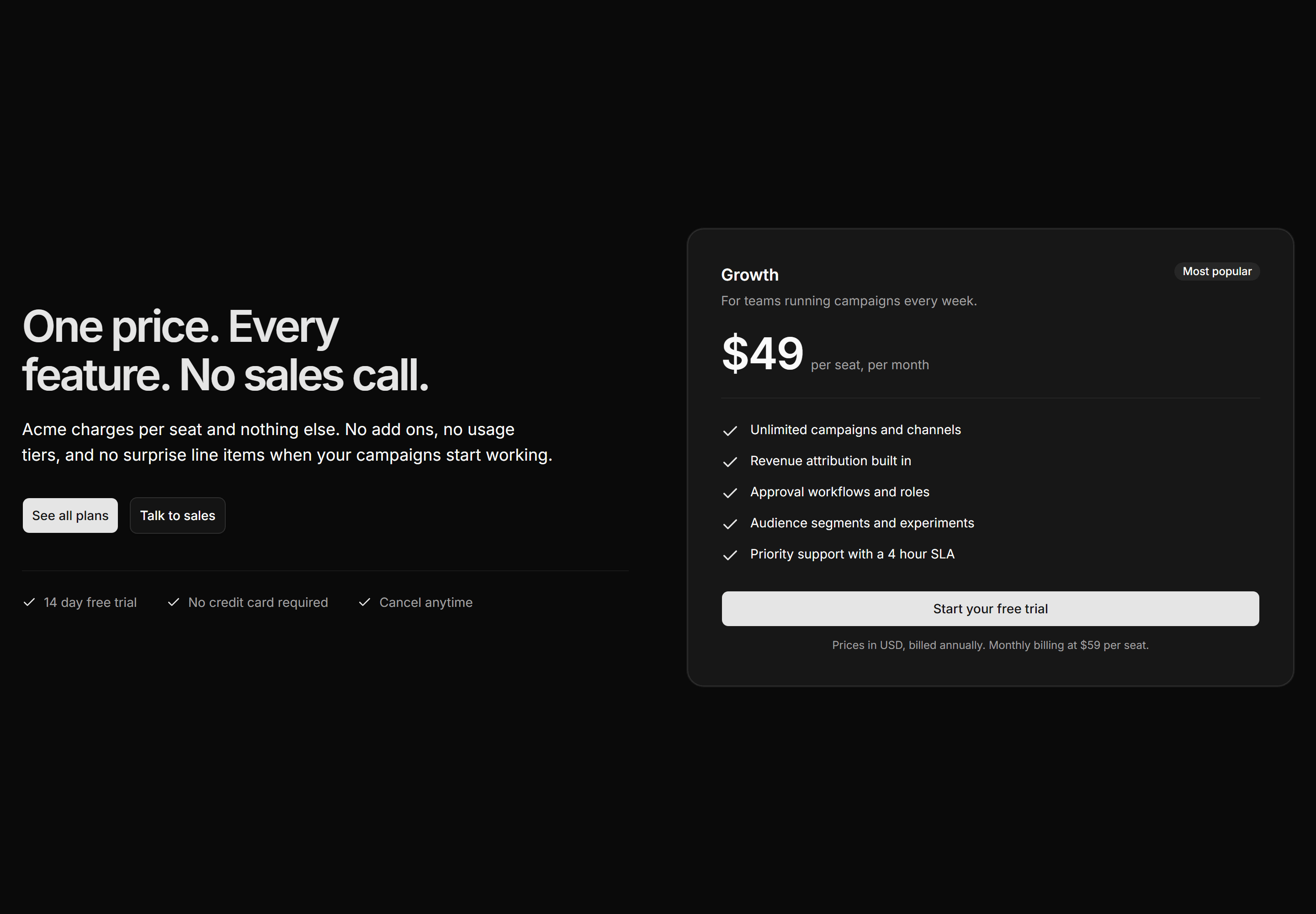 Marketing Hero: Split With Pricing Card