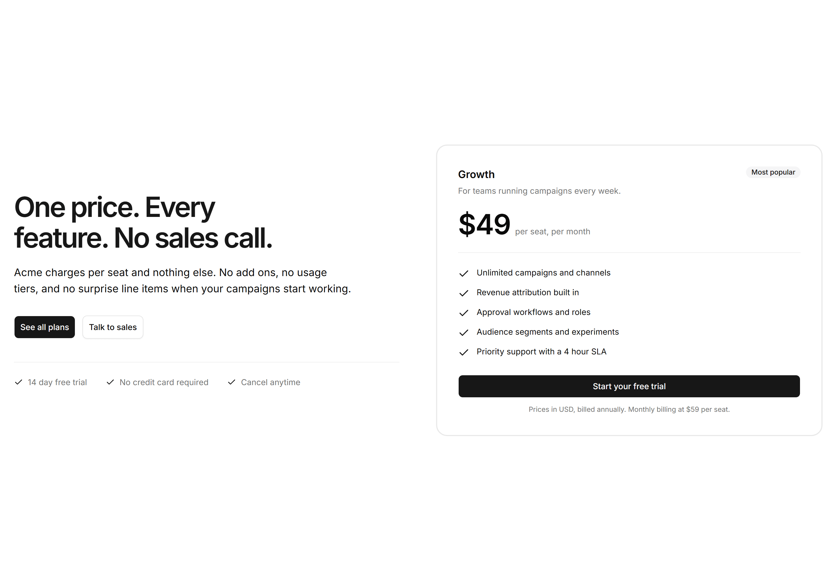 Marketing Hero: Split With Pricing Card