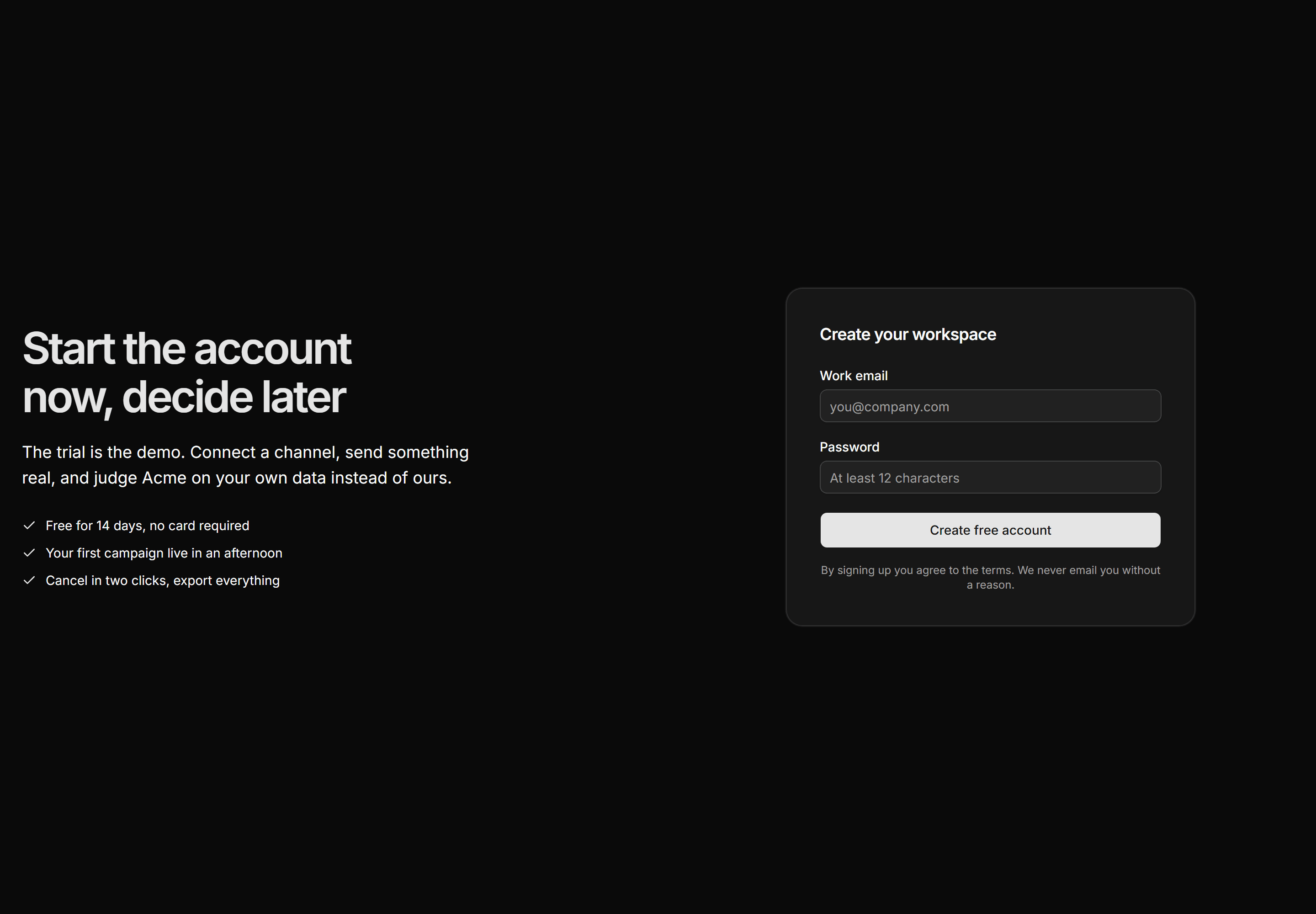 Marketing Hero: Split With Signup Form