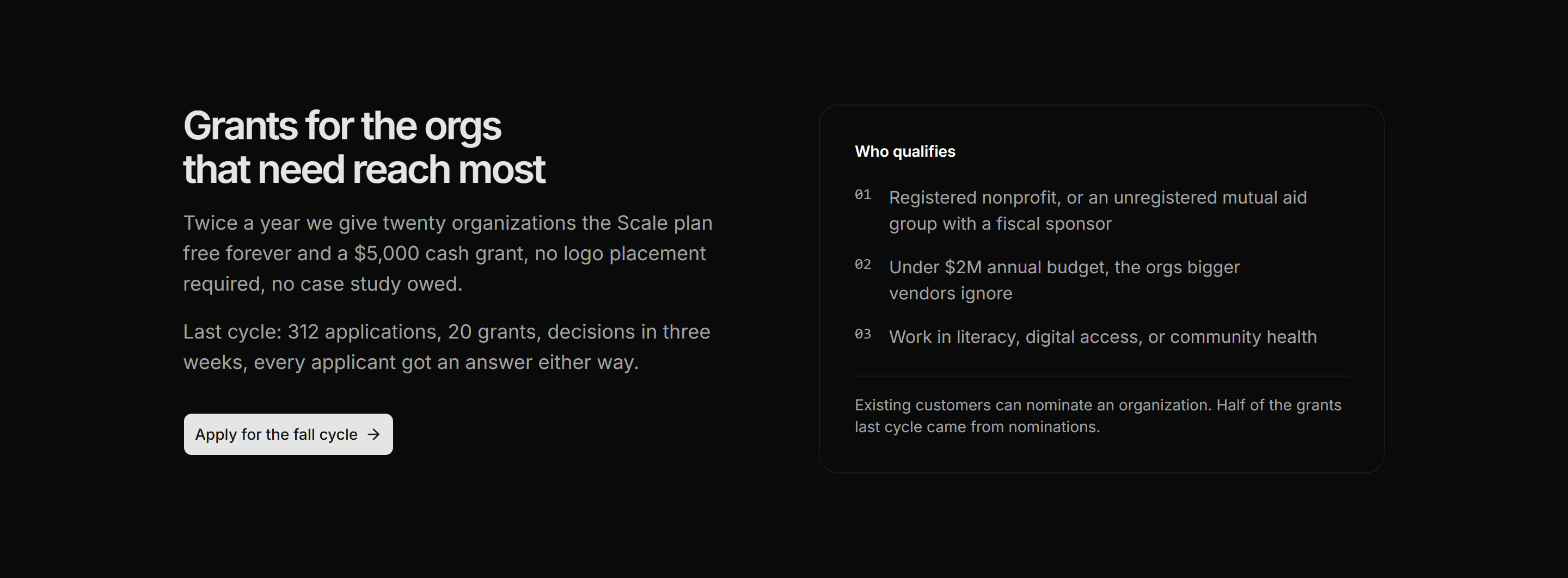 Marketing Impact: Grants Program Card