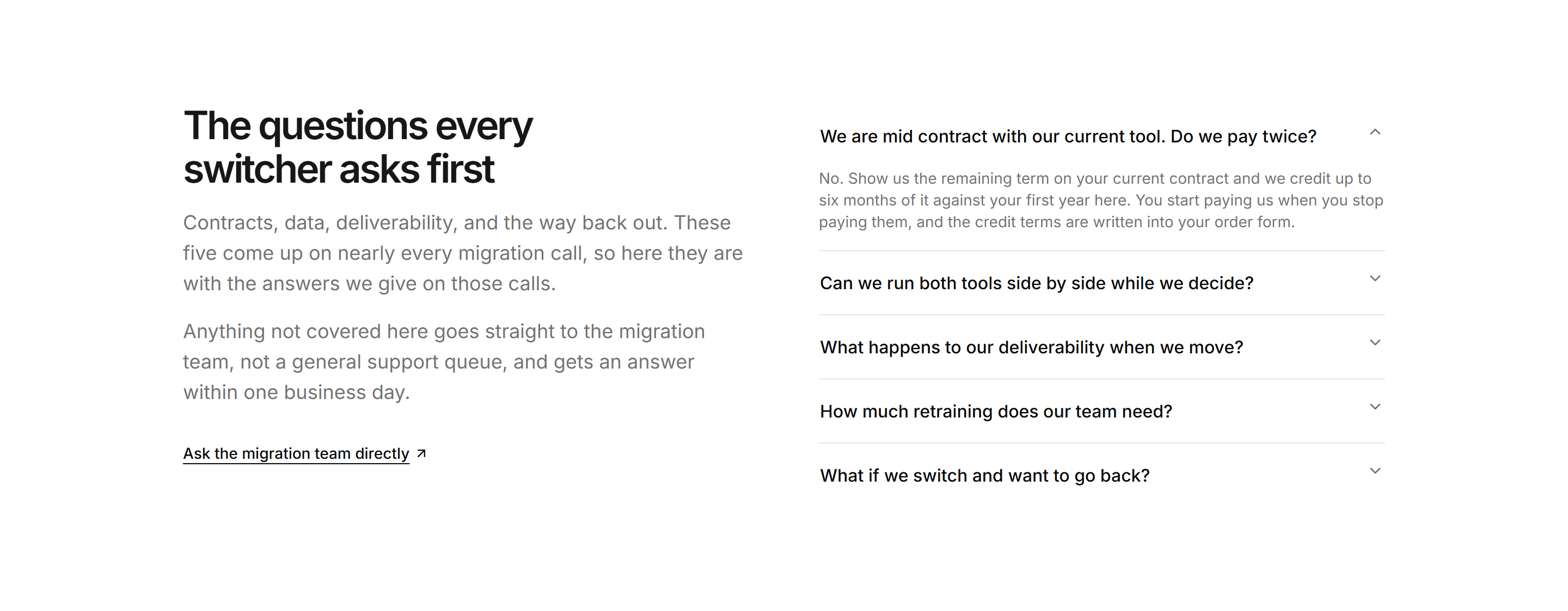 Marketing Migration: Switch FAQ Accordion