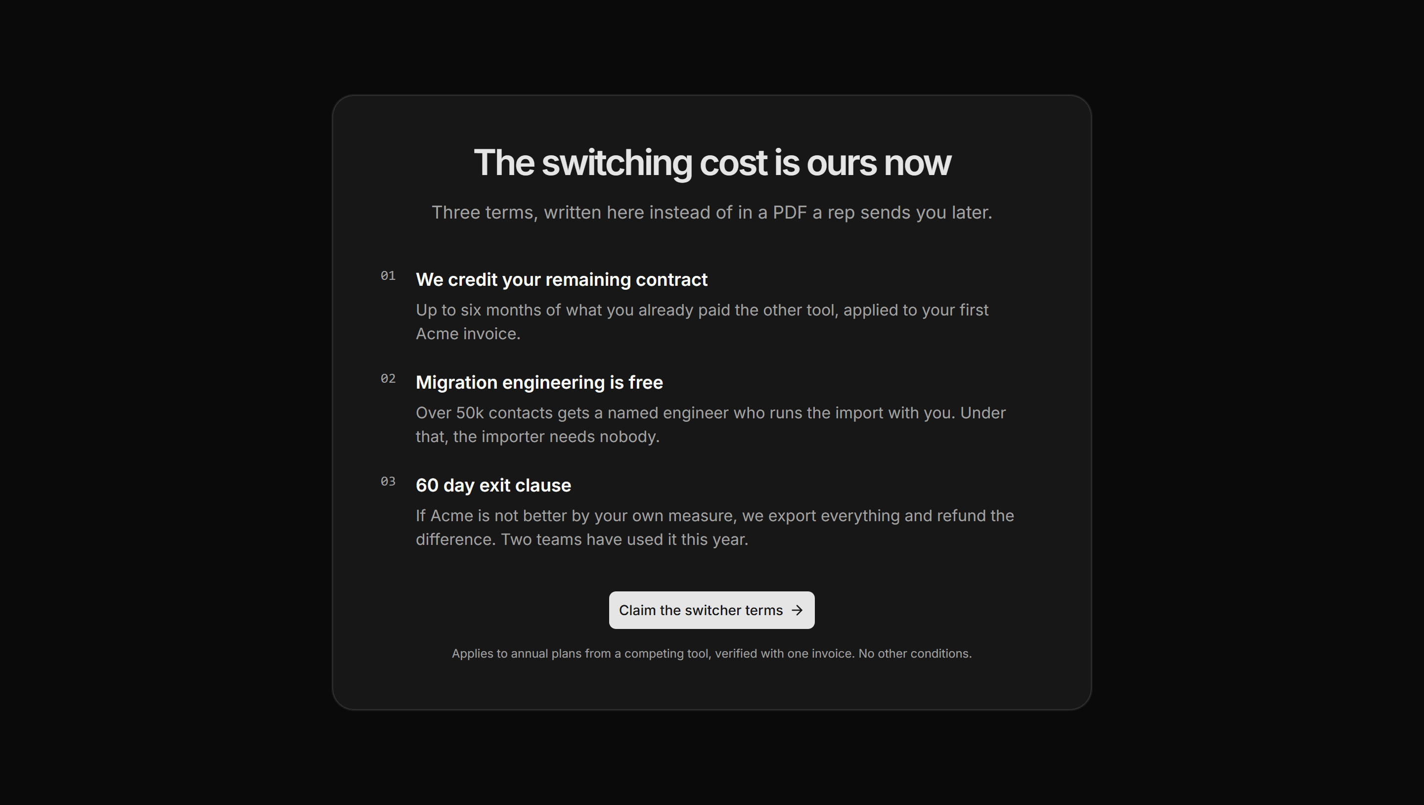 Marketing Migration: Switcher Offer Card