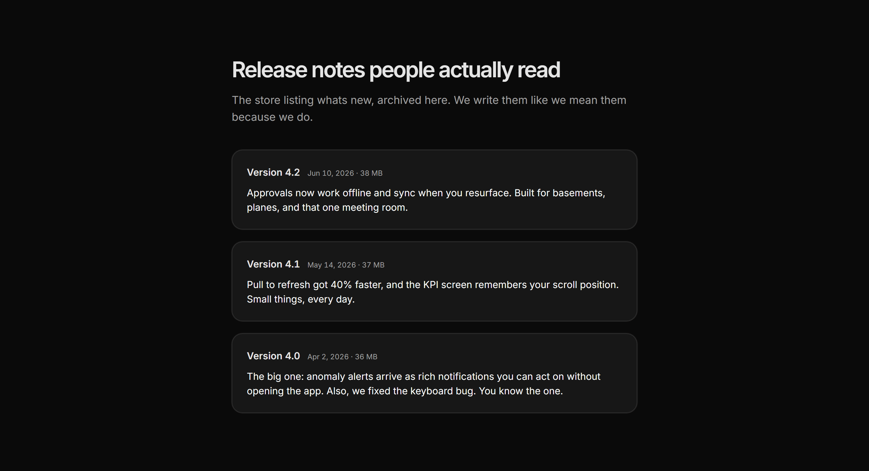 Marketing Mobile App: App Update Notes