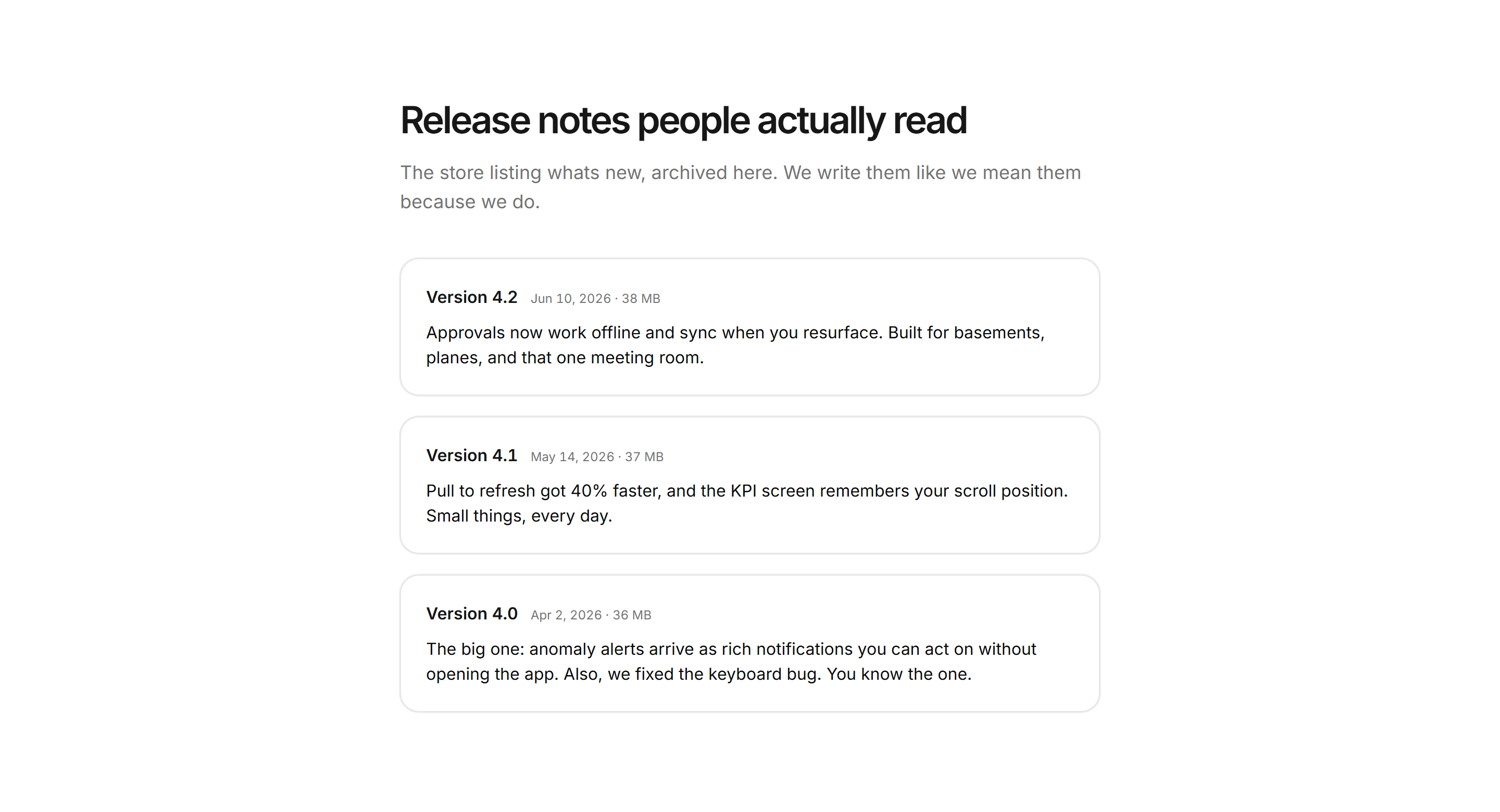 Marketing Mobile App: App Update Notes
