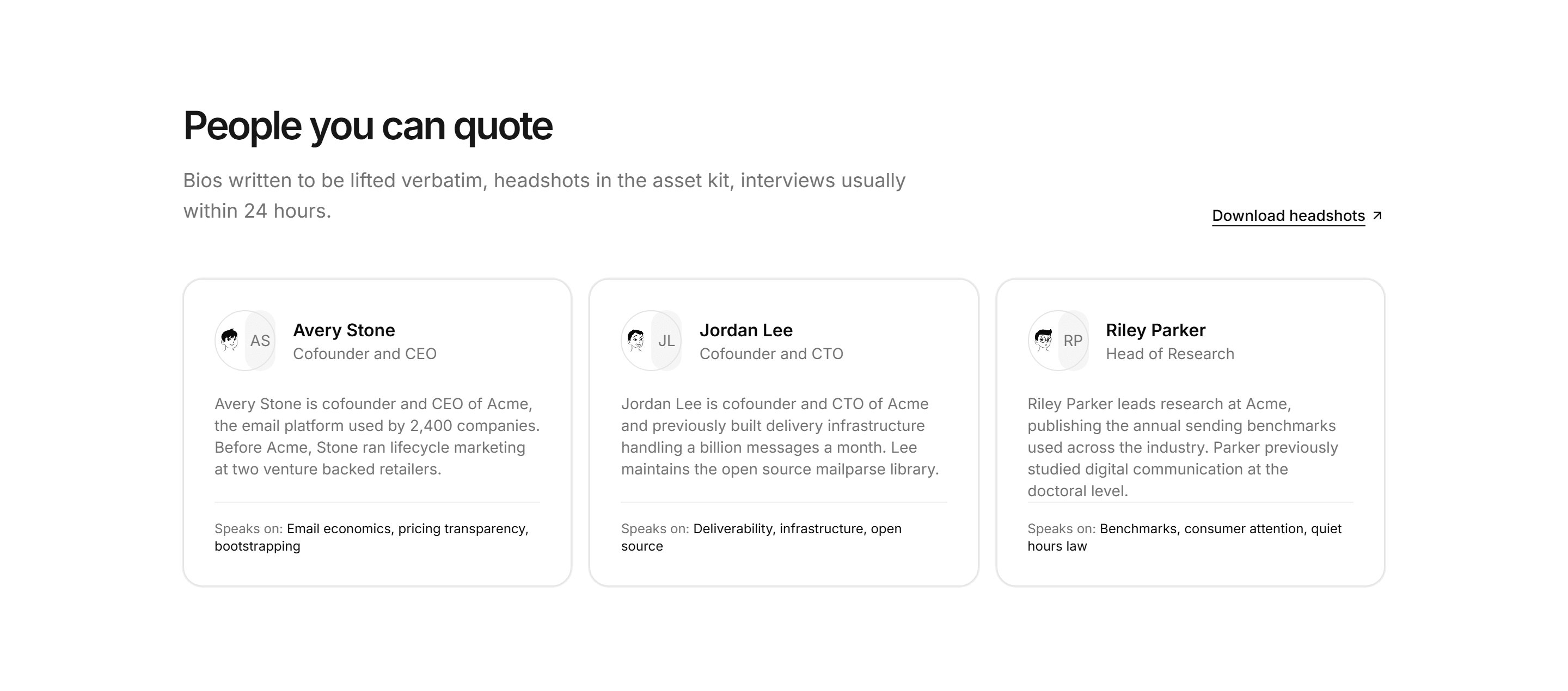 Marketing Press Kit: Founder Bios Row