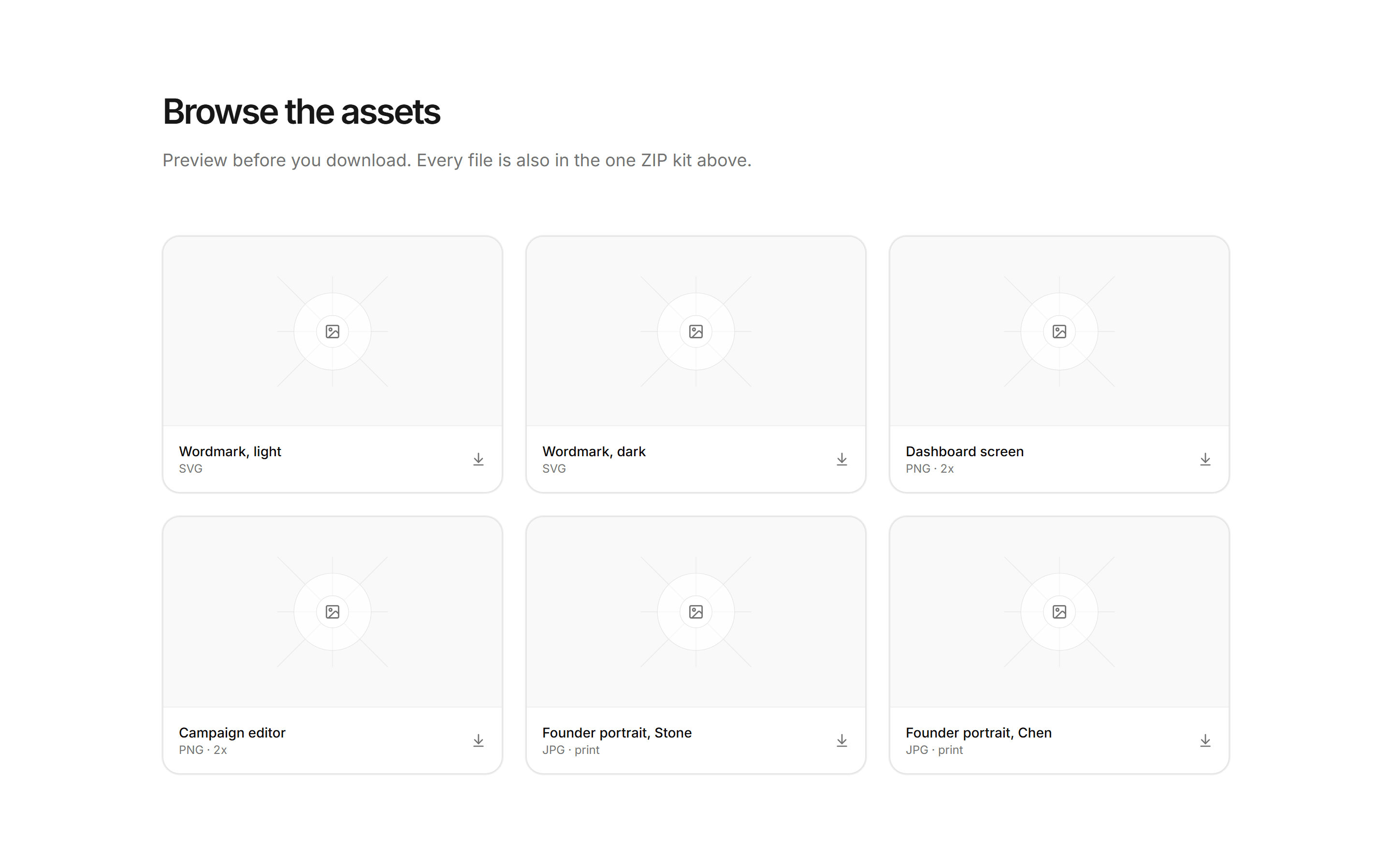 Marketing Press Kit: Media Assets Grid