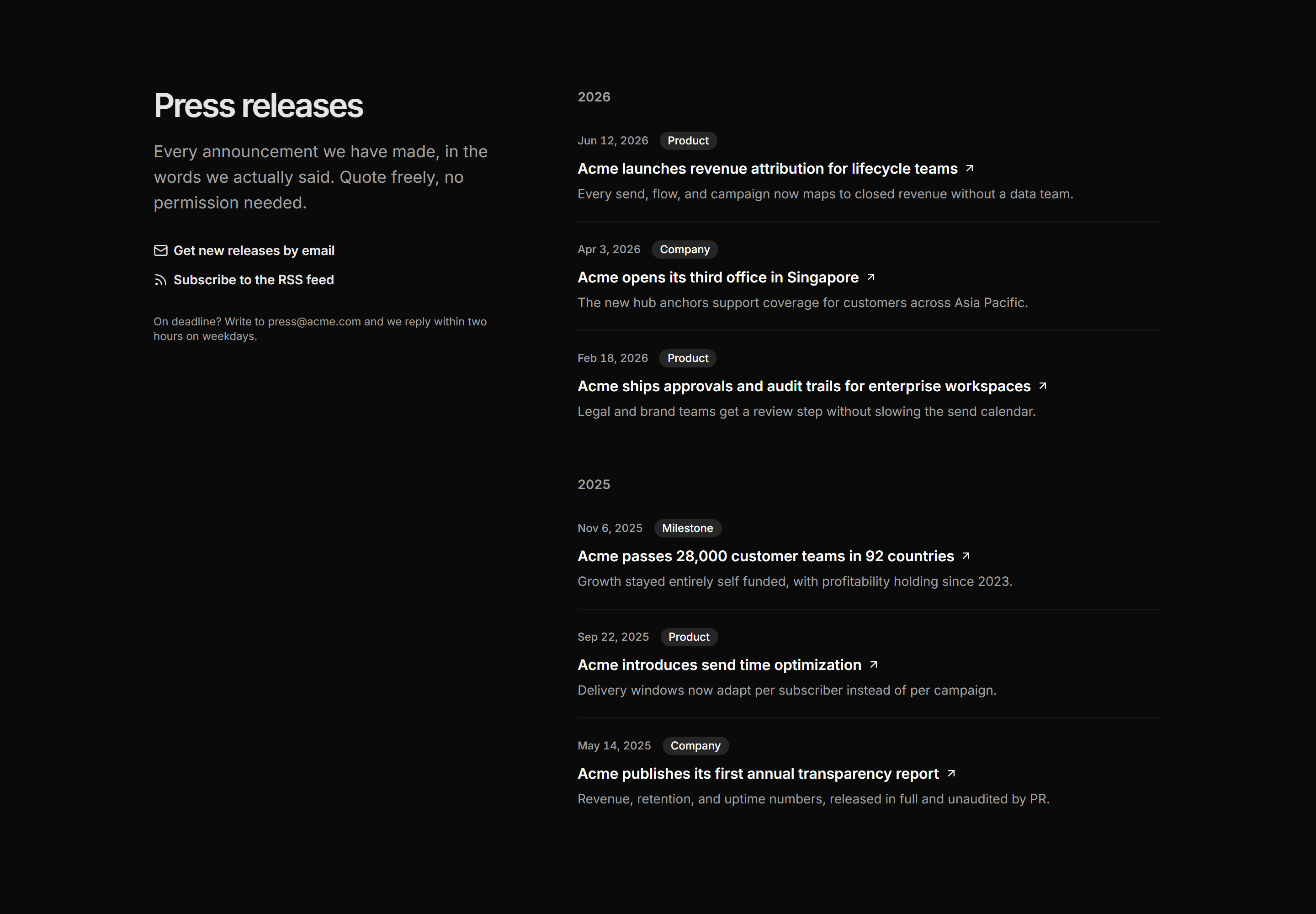 Marketing Press Kit: Press Release Archive