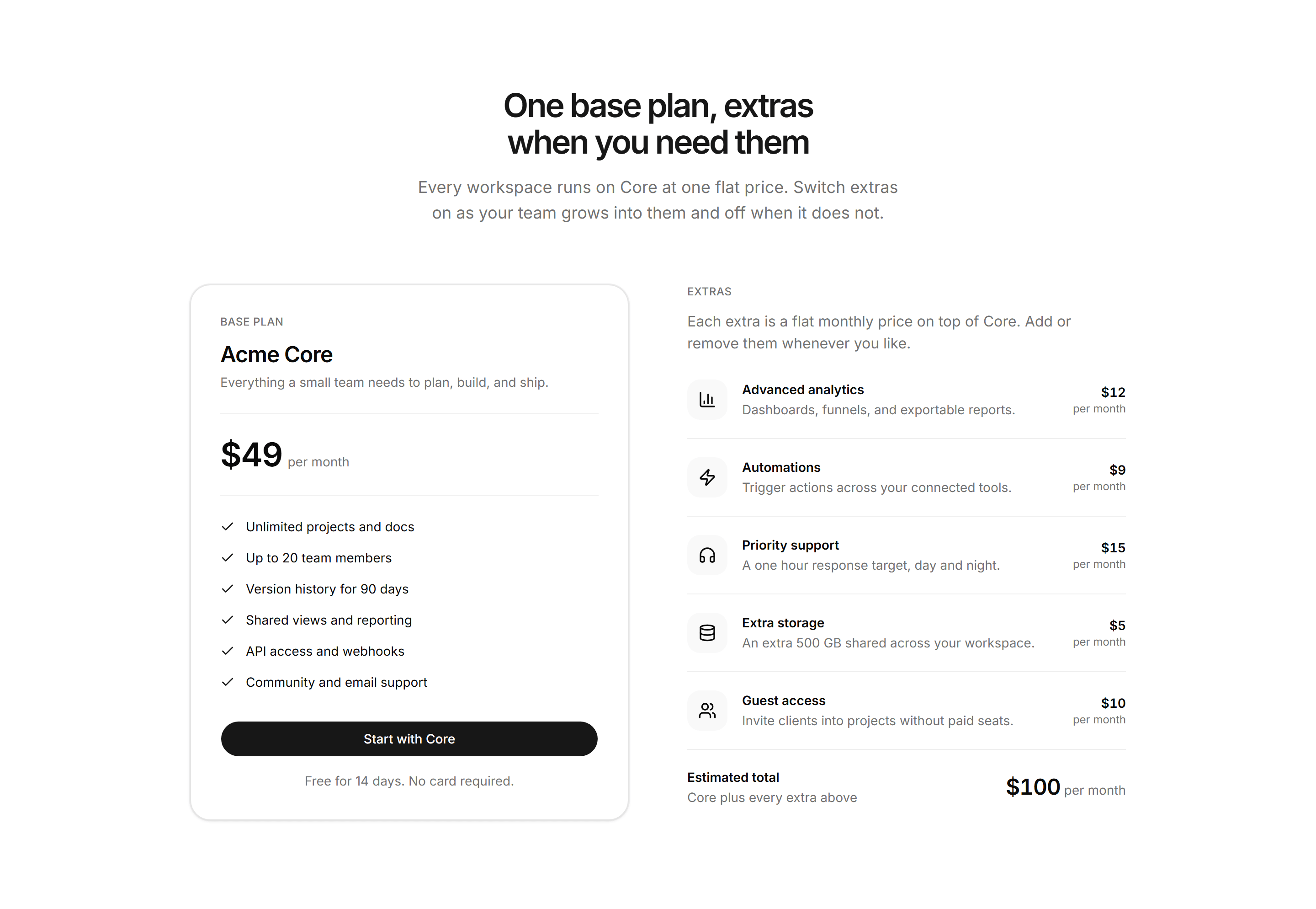 Marketing Pricing: Base Plus Add Ons