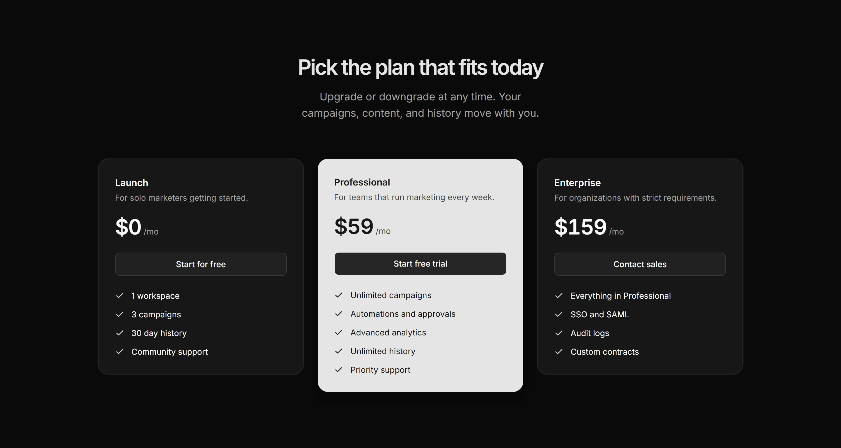 Marketing Pricing: Dark Featured Tier