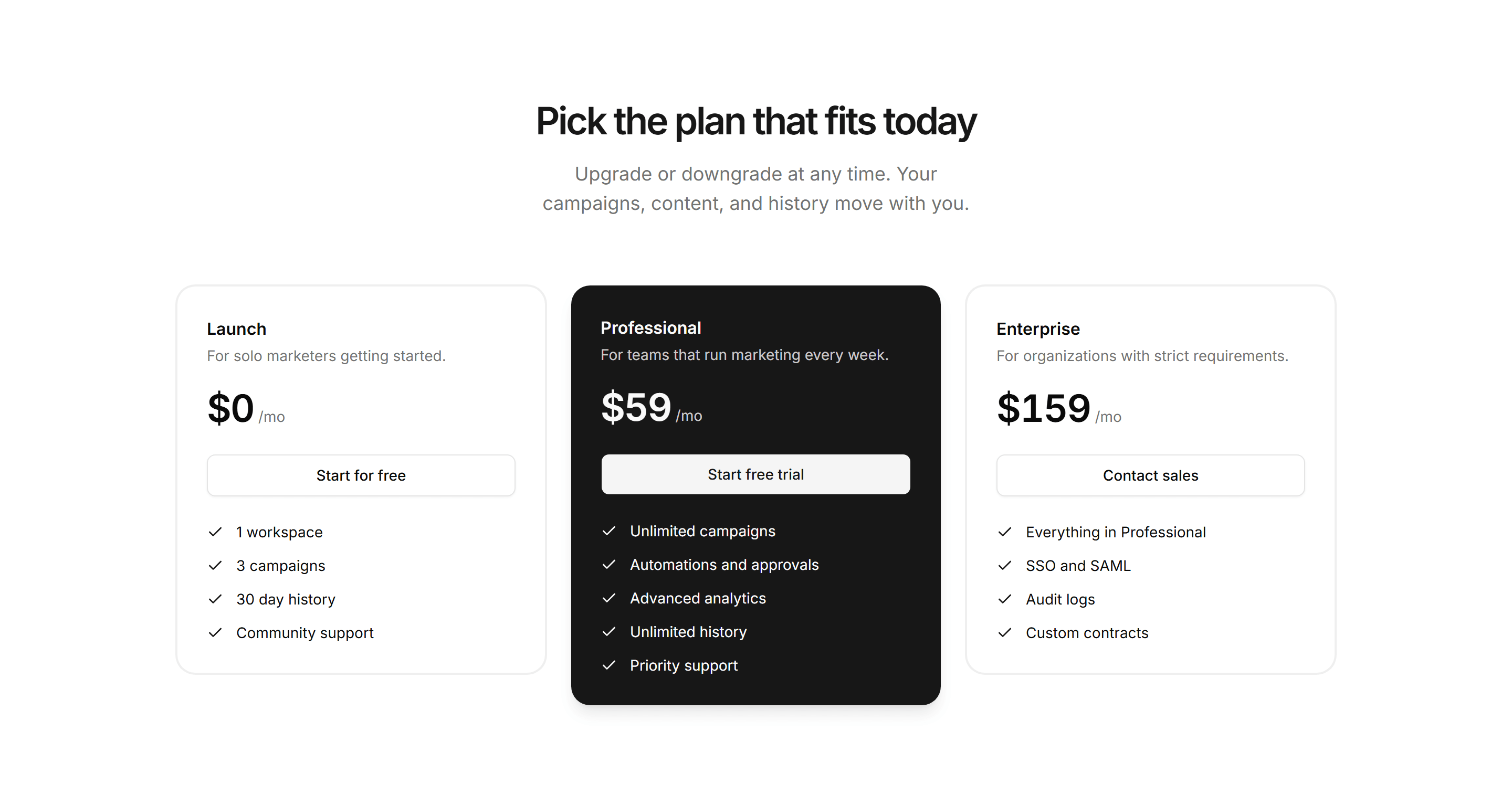 Marketing Pricing: Dark Featured Tier