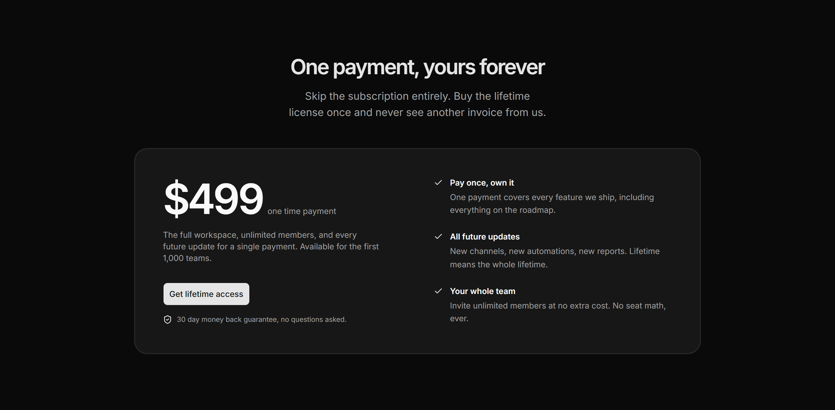 Marketing Pricing: Lifetime Deal
